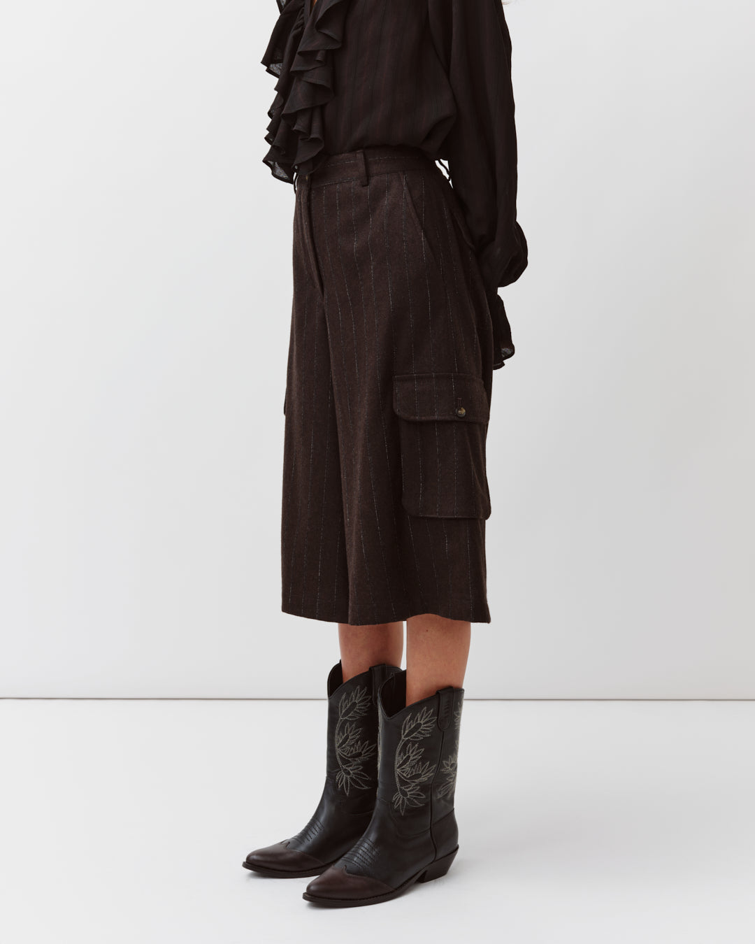 DIEGA BASTO bermuda chocolat gris viscose laine
