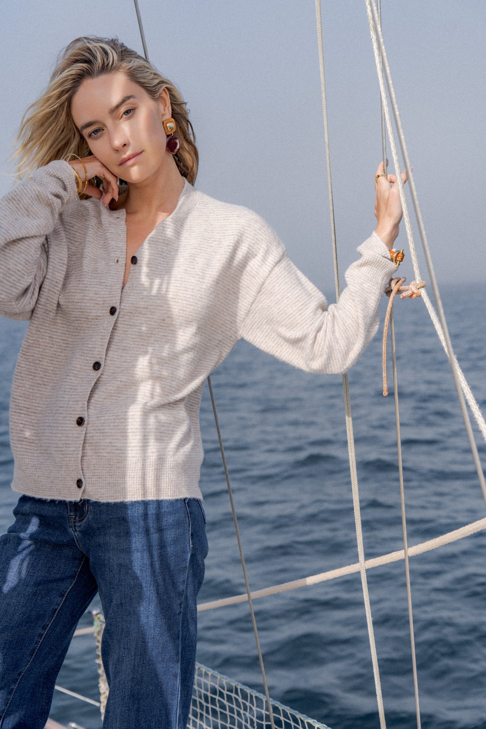 Maison Onado Lison gilet maille fine taupe TU