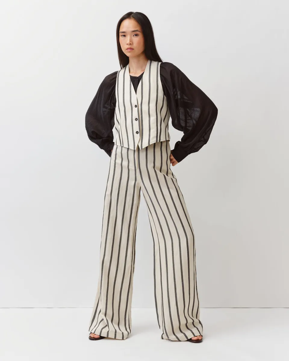 Diega Pomeoto pantalon large écru noir taille mi-haute