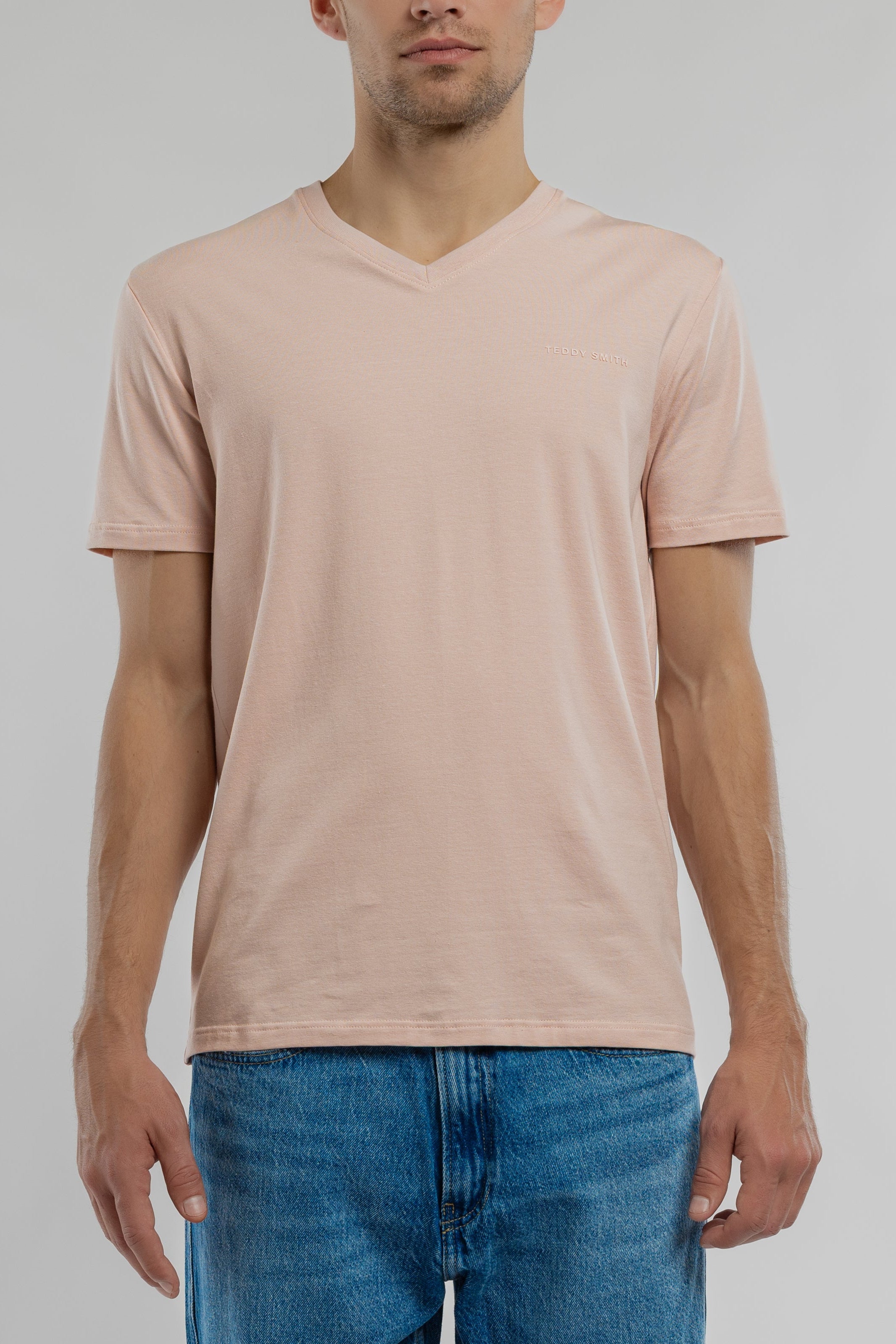 Teddy Smith Tawax 2 MC Rose Pastel t-shirt col V stretch