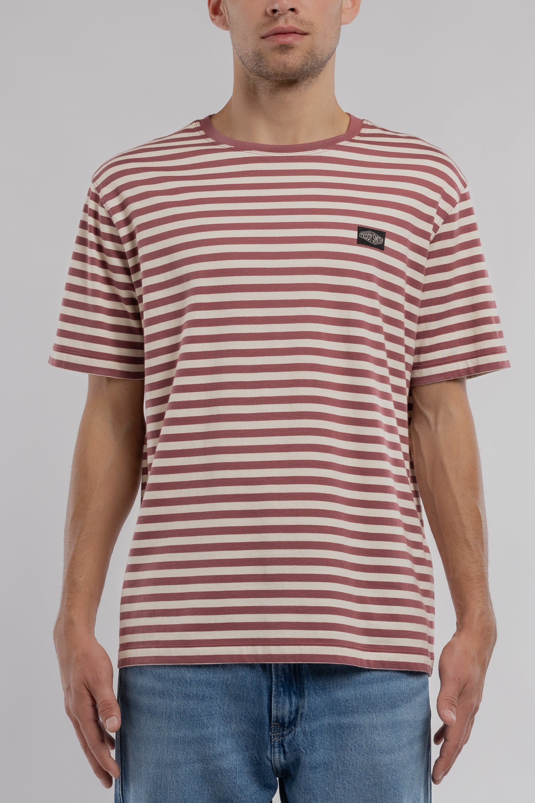 Teddy Smith T-Stry T-Shirt Framboise Foncé Rayé Ample