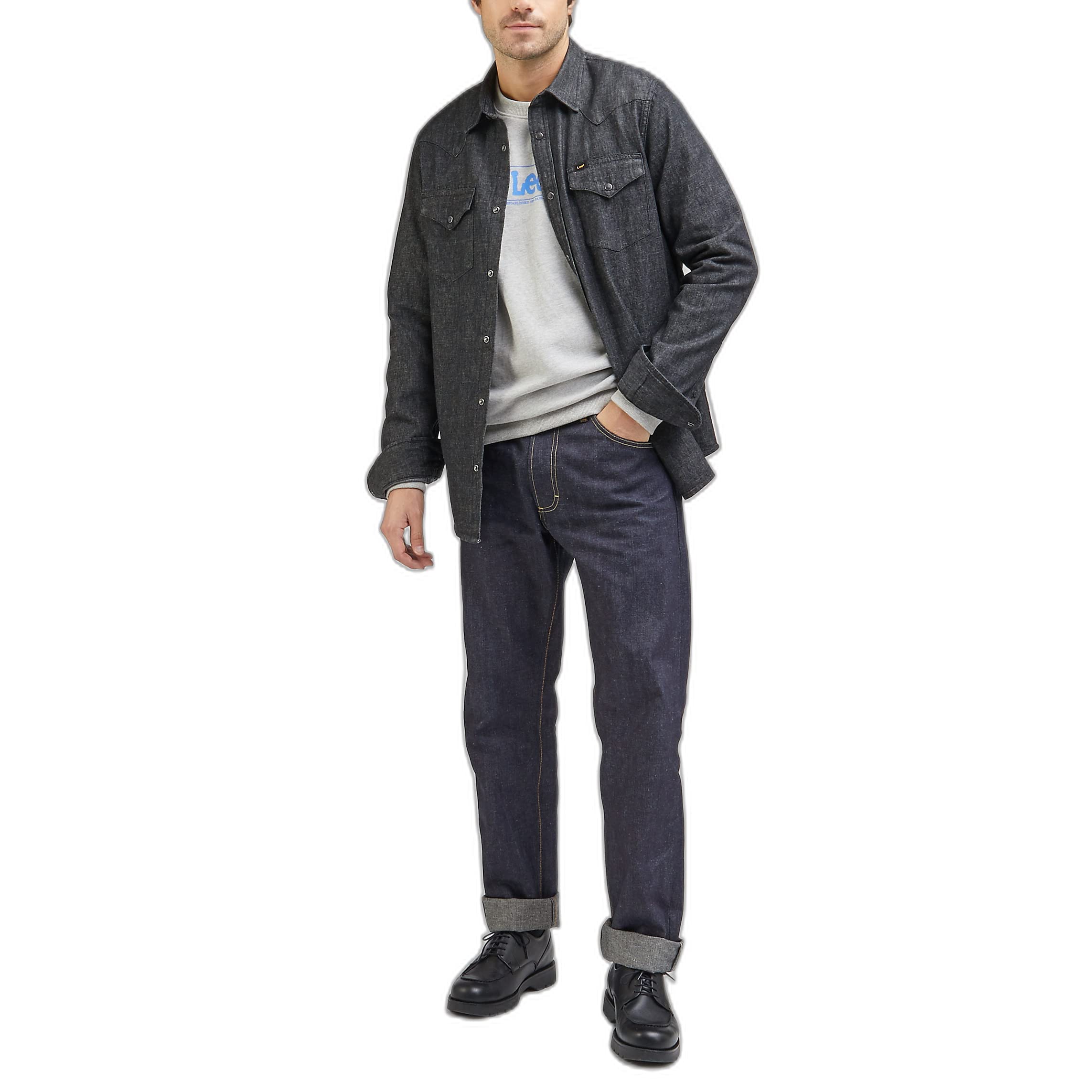 Lee Regular Western Chemise Homme Taille M denim rigide