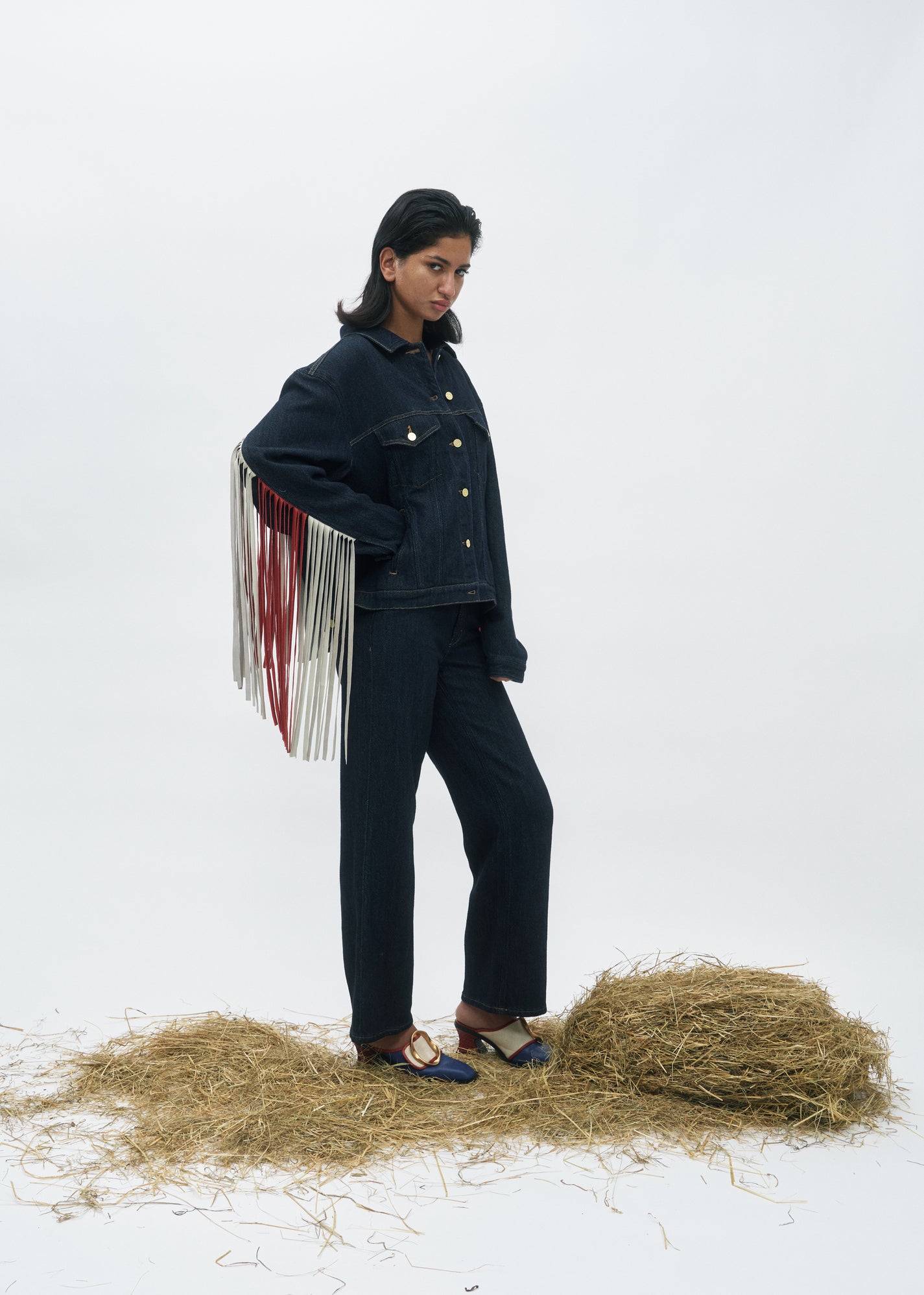 Labdip Drift veste en jean Dark Blue franges étoiles large