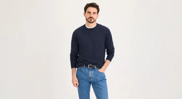 Dockers Crafted Cashmere Pull Homme Bleu Col Rond