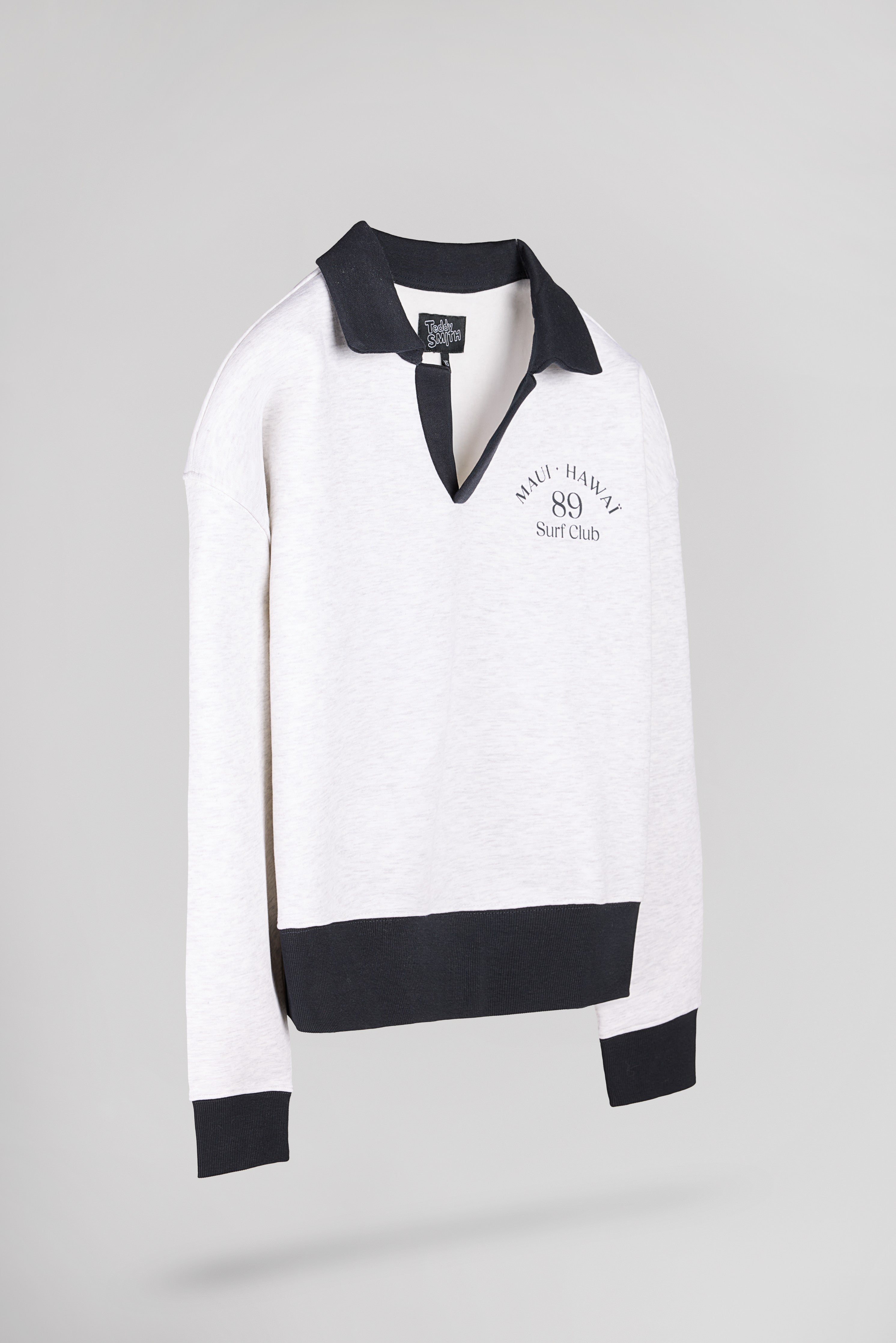 Teddy Smith S-Doll sweat col polo blanc mélangé femme
