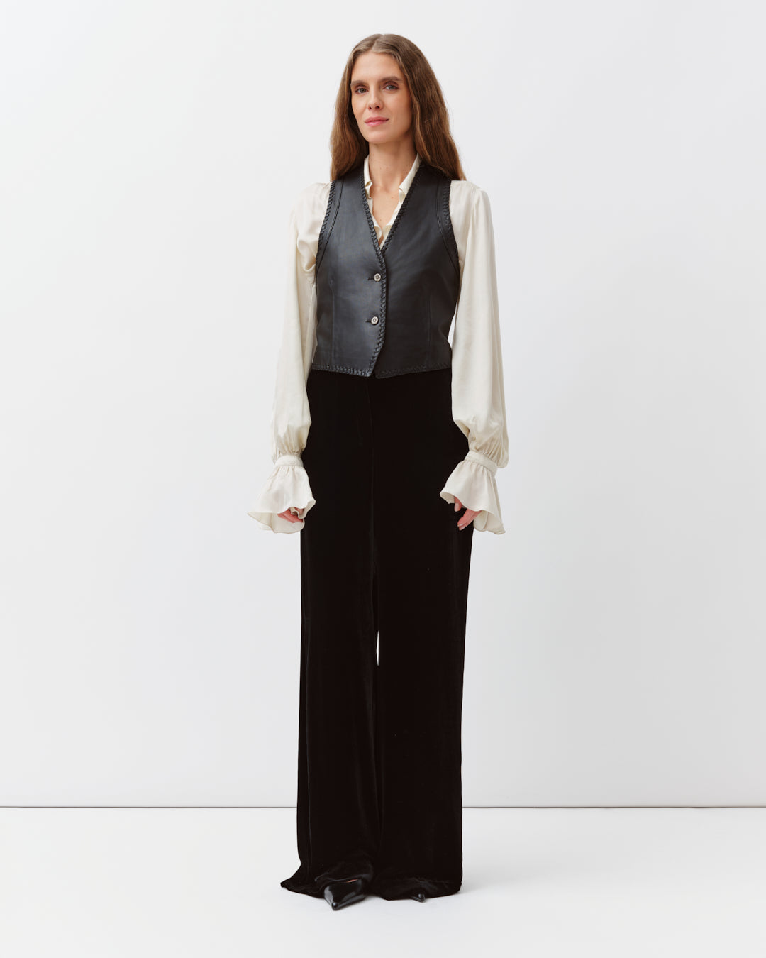 Diega Gamo gilet cuir noir finitions tressées