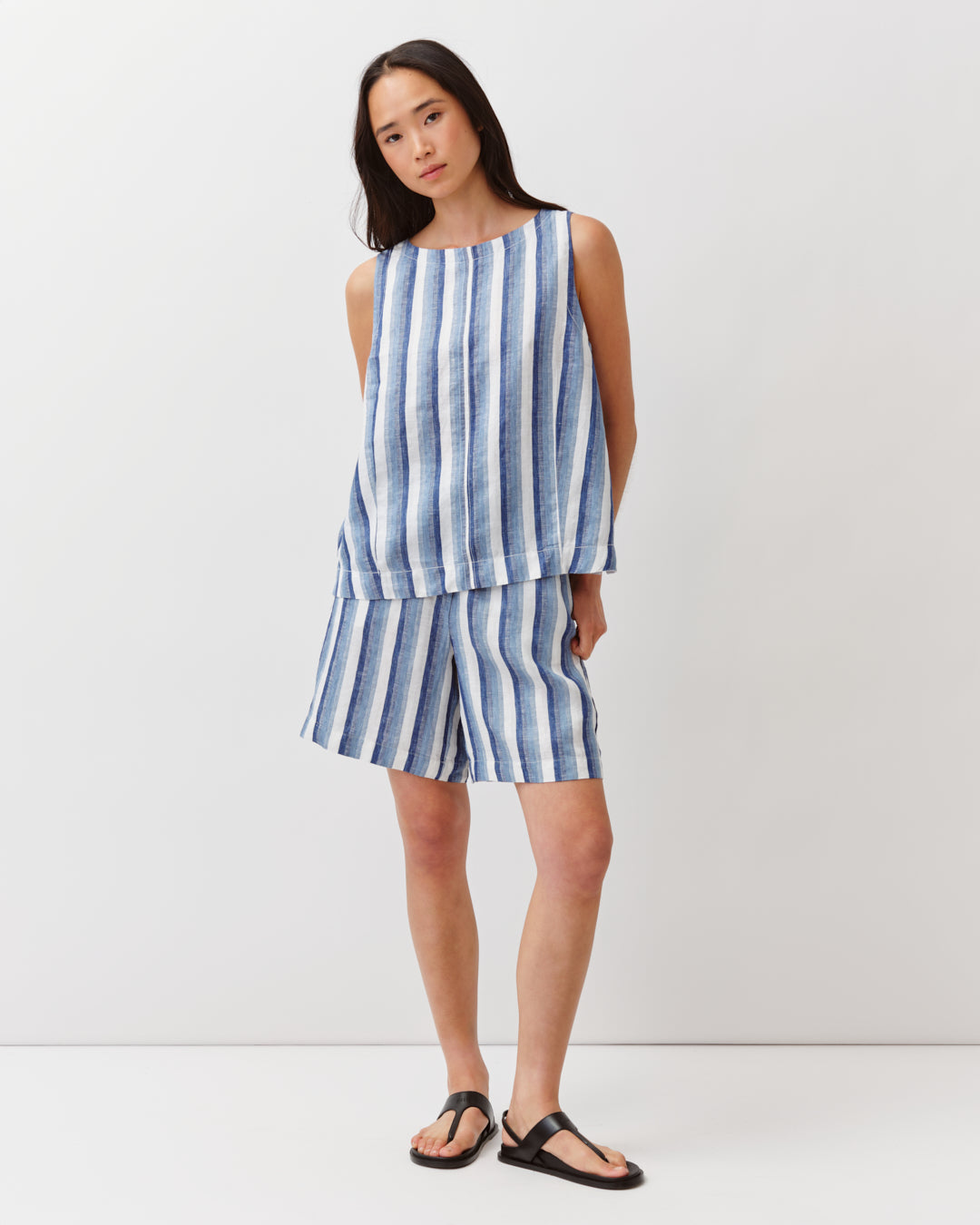 Diega Tressa top blanc bleu sans manches