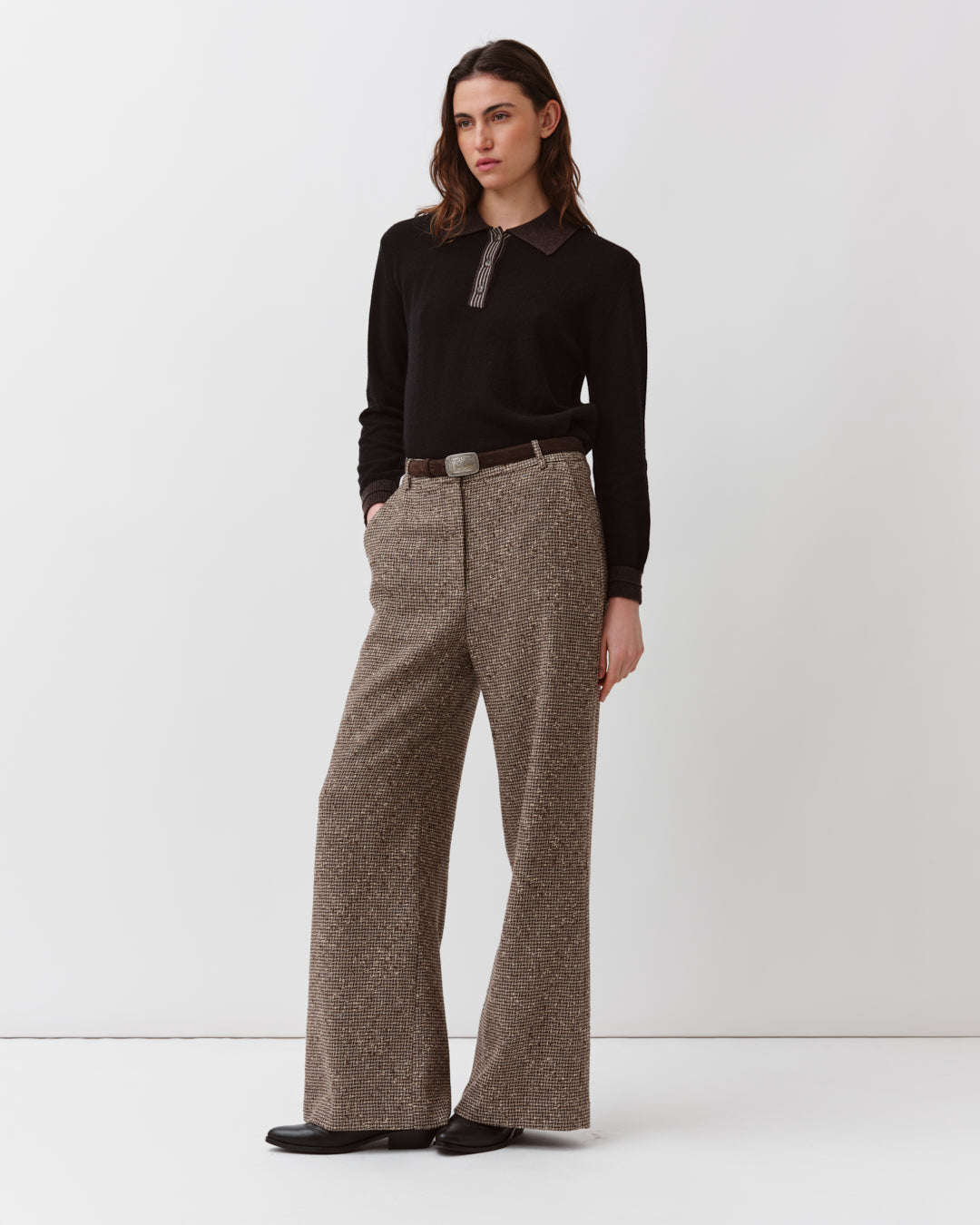 DIEGA POLCO pull polo noir chocolat maille fine