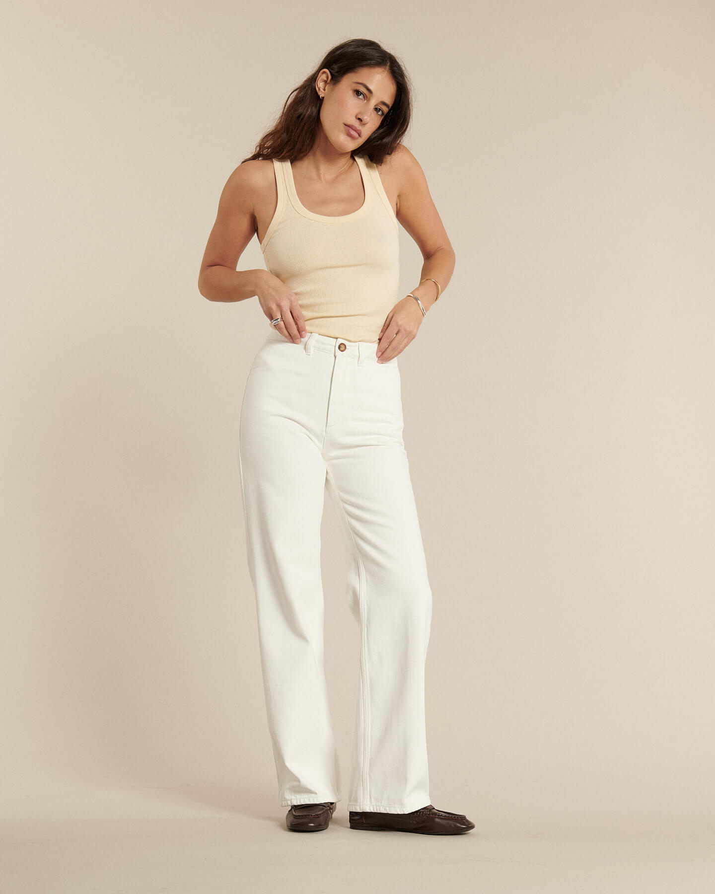 Labdip Swann White jean large taille haute blanc