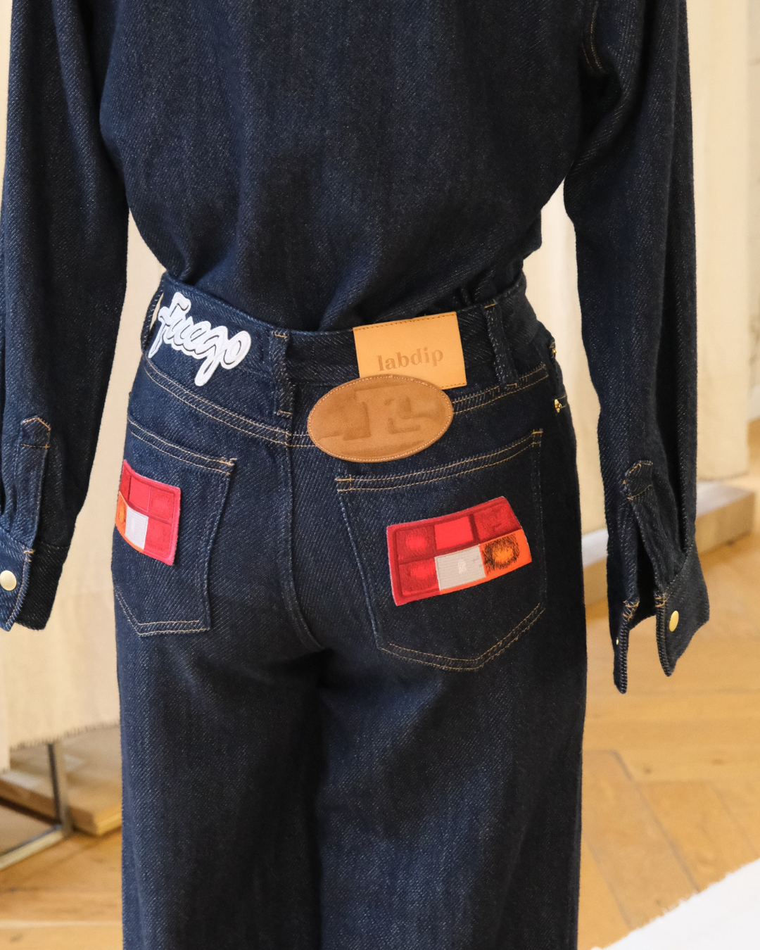 Labdip Drift Dark Blue jean droit long à patchs