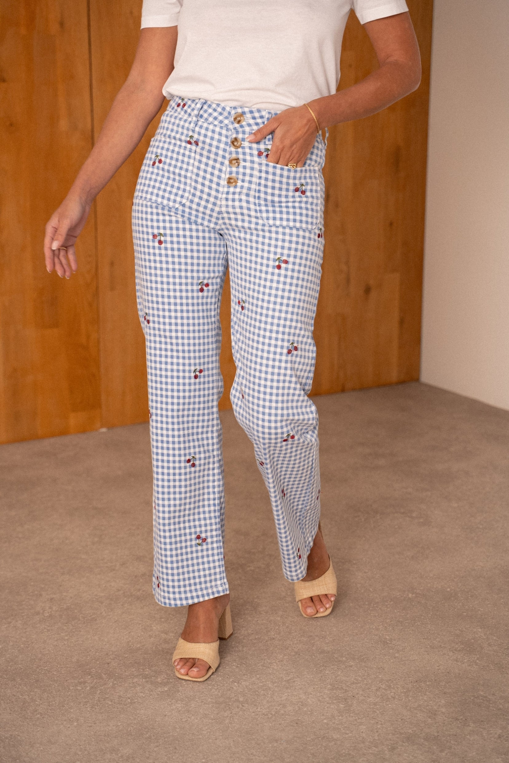 Maison Onado Gabie pantalon wide vichy bleu cerises