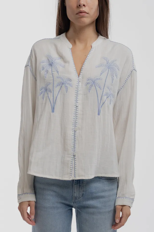 Teddy Smith C-Sarah chemise broderie palmiers middle white