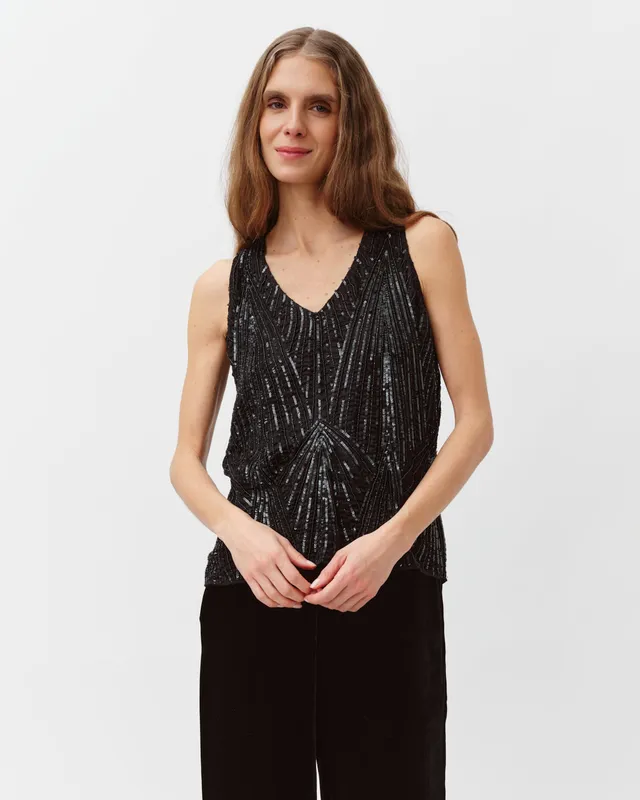 Diega Tawao top noir sans manches à sequins