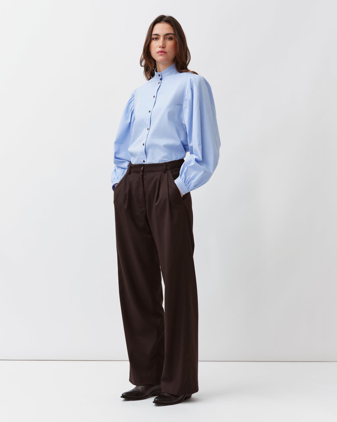 DIEGA CAMOA chemise ciel col officier coton