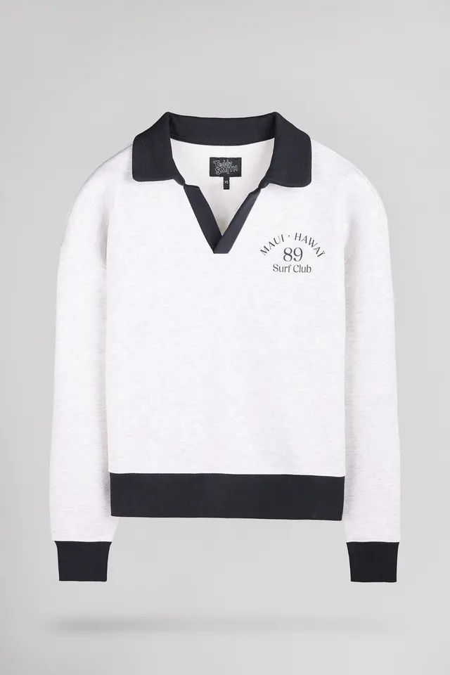 Teddy Smith S-Doll sweat col polo blanc mélangé femme