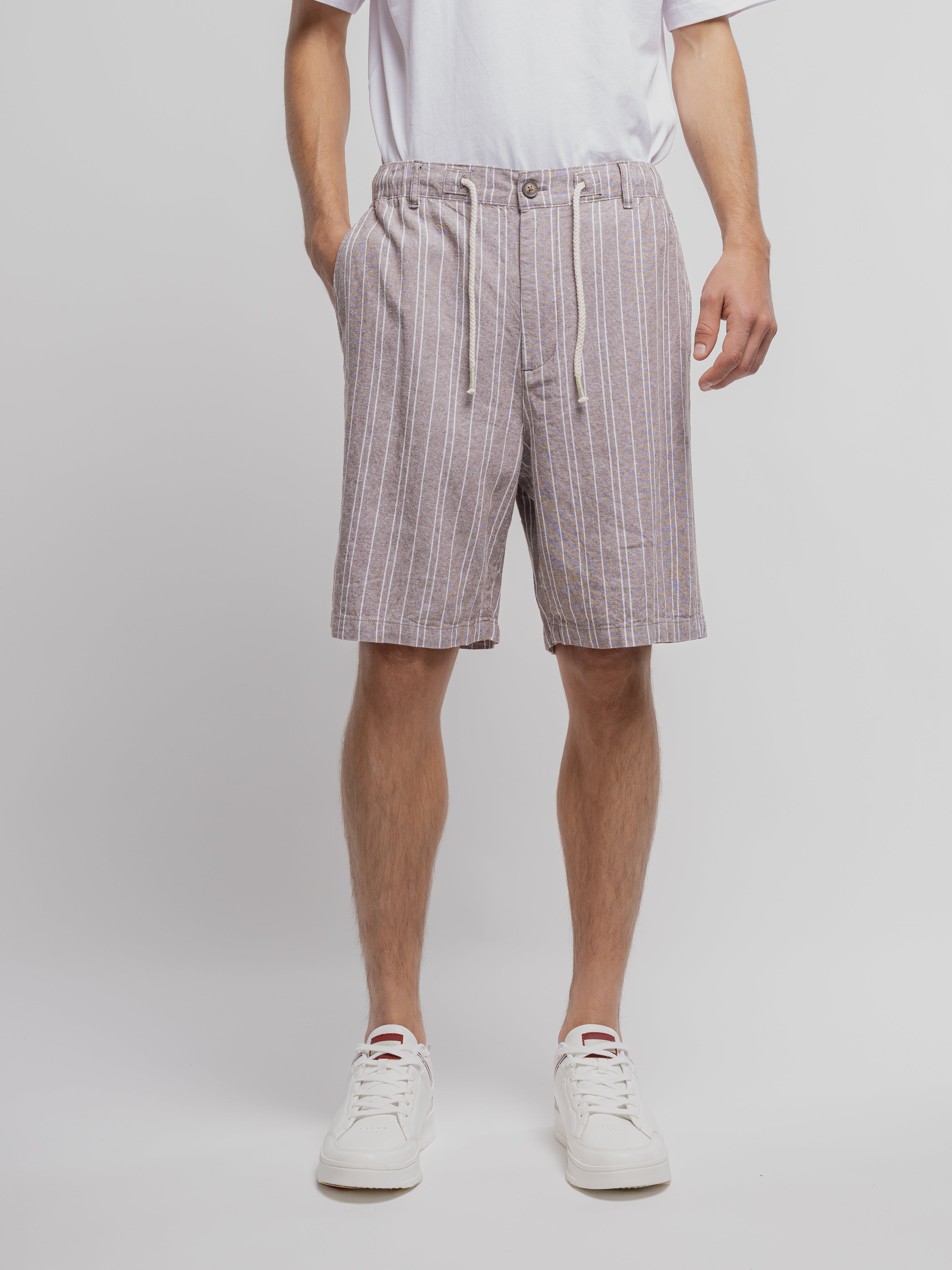 Teddy Smith S-Darius SH short rayé chocolat lin