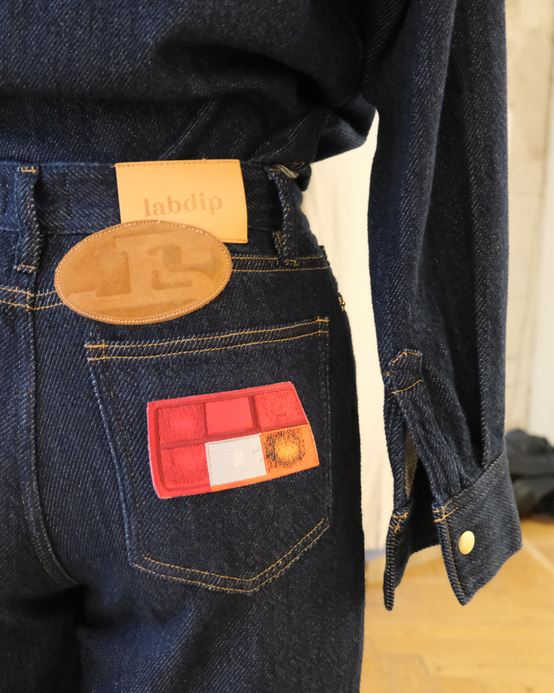 Labdip Drift Dark Blue jean droit long à patchs