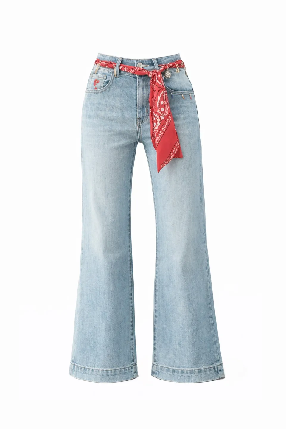 Maison Onado Bandana jean droit délavé ceinture