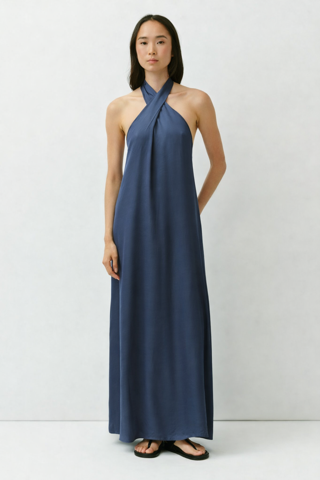 DIEGA RANZA robe longue indigo col noué
