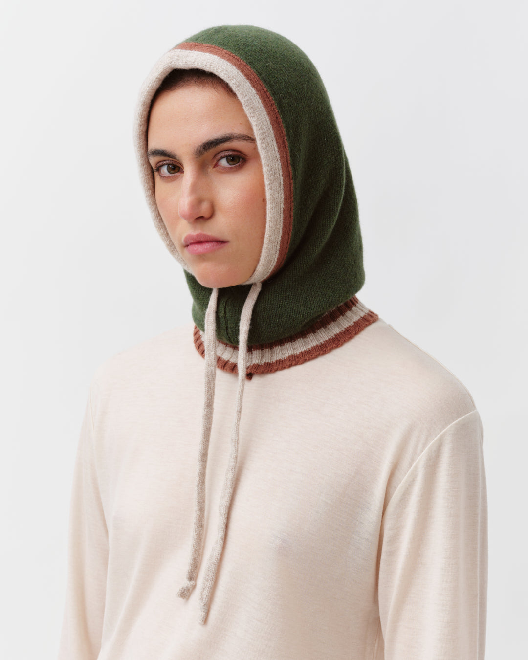 DIEGA CAPO capuche laine mérinos kaki écru camel