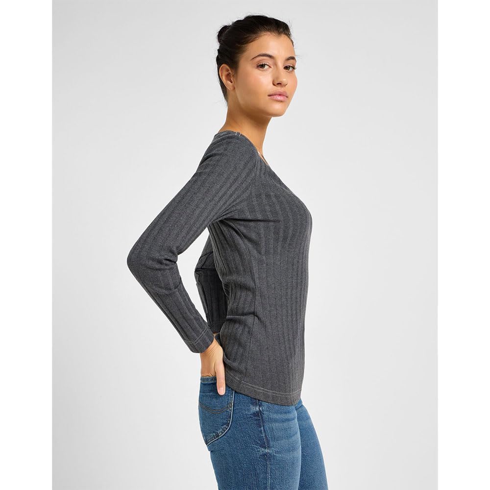 Lee Ls V Neck Tee slim femme L anthracite