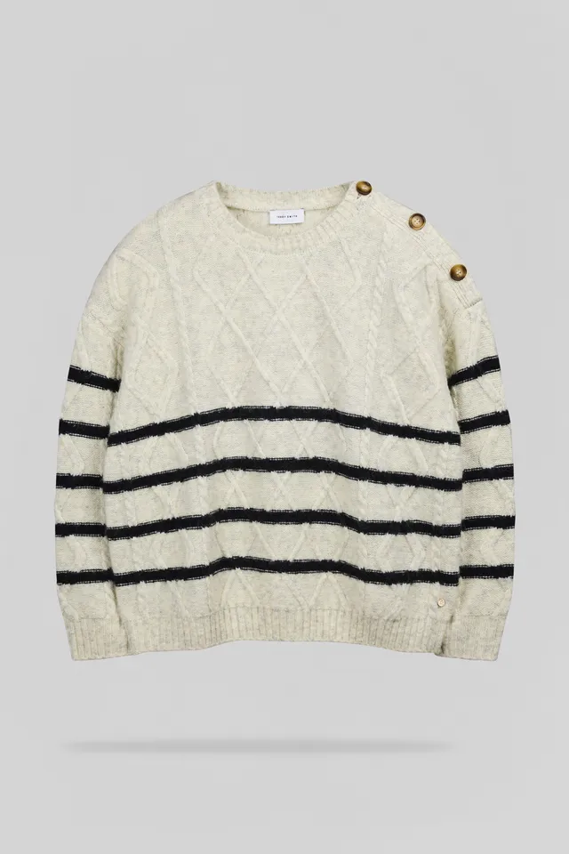 Teddy Smith P-Pola pull oversize ivoire torsadé rayé