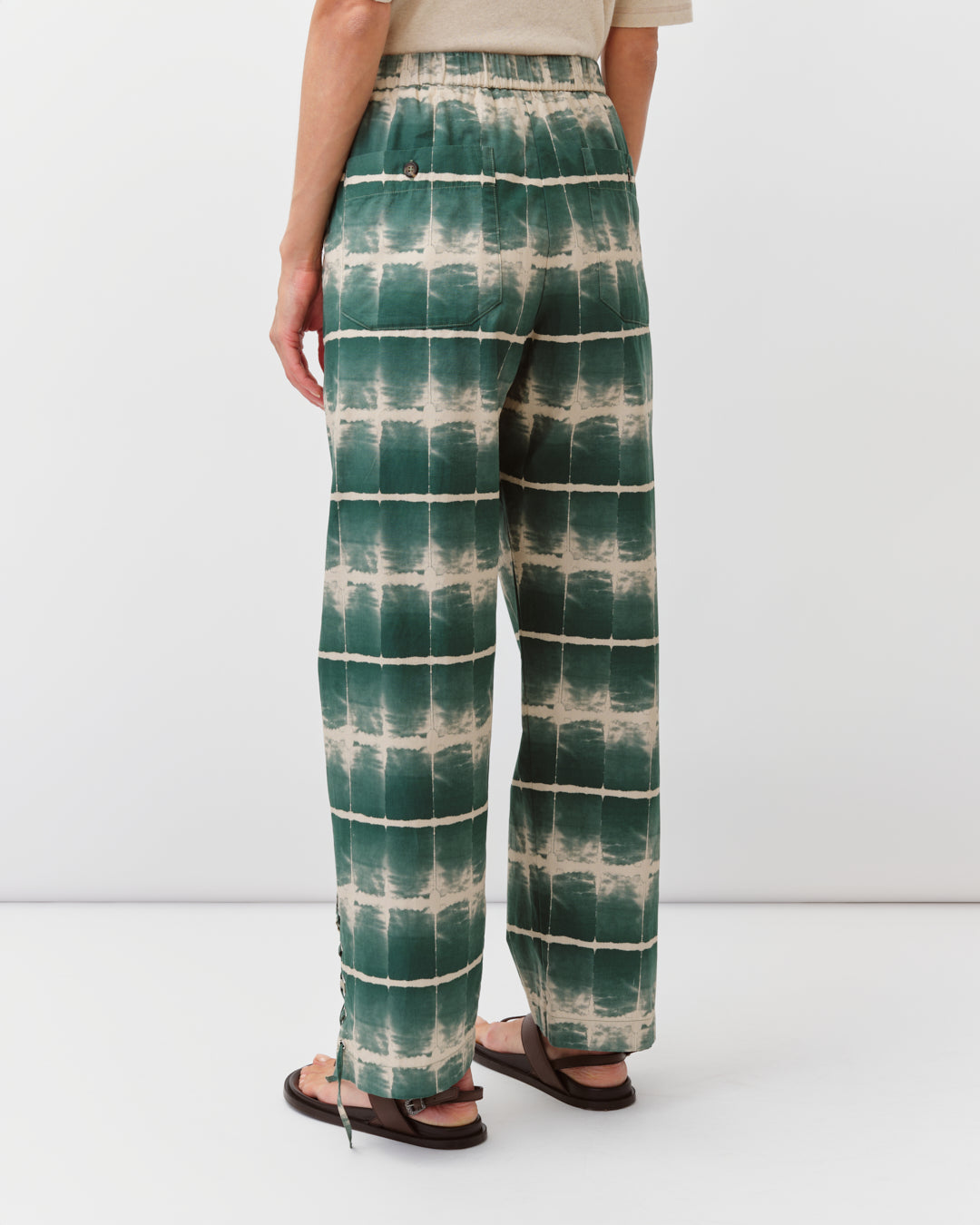DIEGA PALAO pantalon droit aqua écru laçage