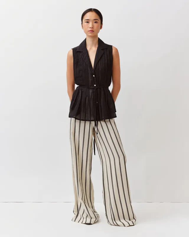 DIEGA CHELIO chemise noire sans manches à rayures