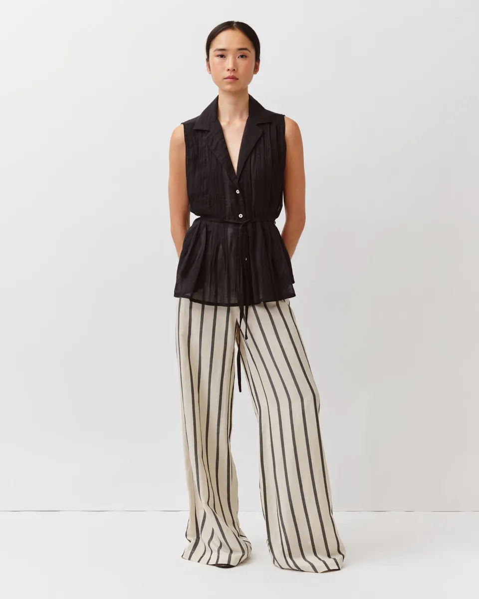 DIEGA CHELIO chemise noire sans manches à rayures