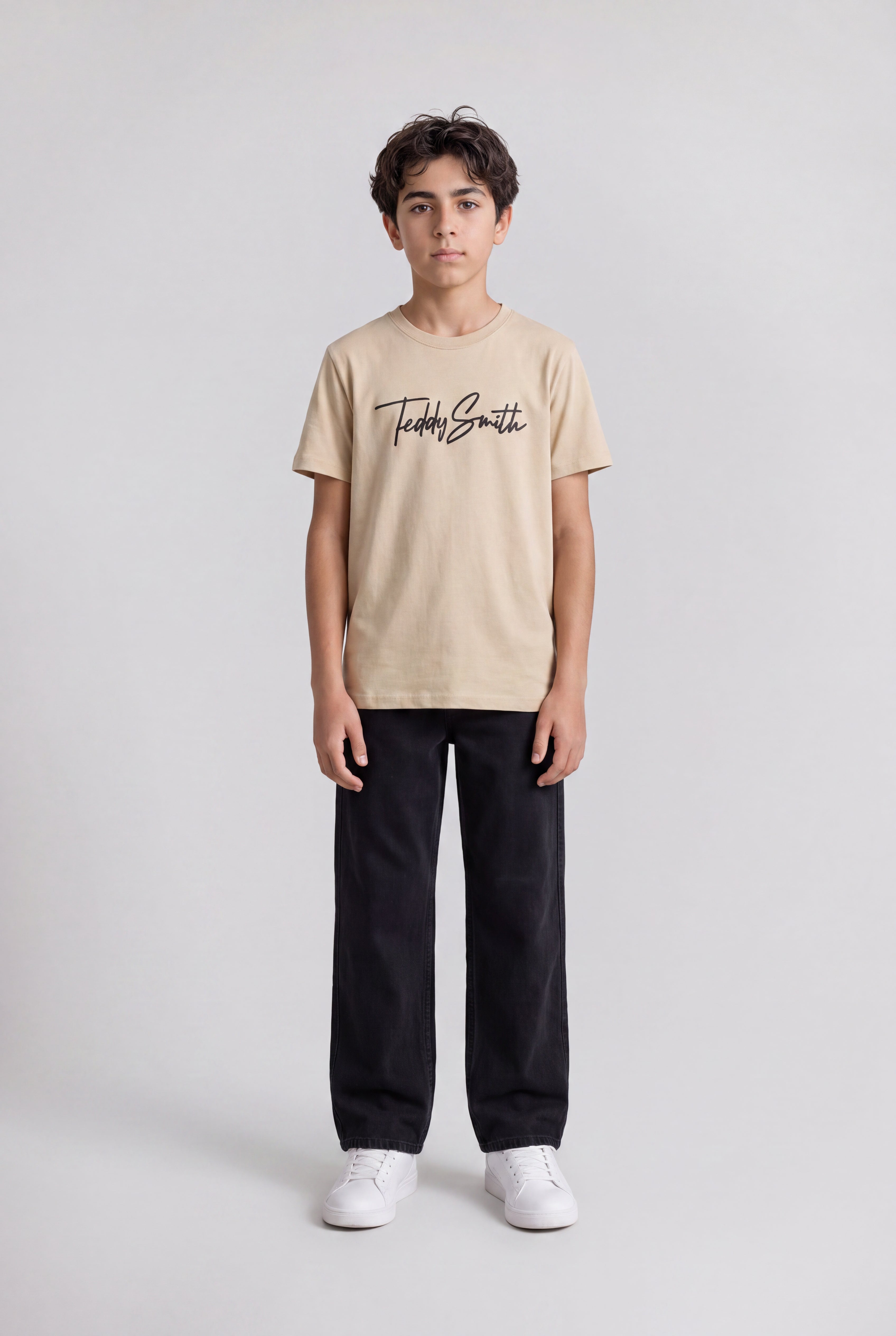 Teddy Smith T-Evan MC JR t-shirt garçon Beige Clair coton