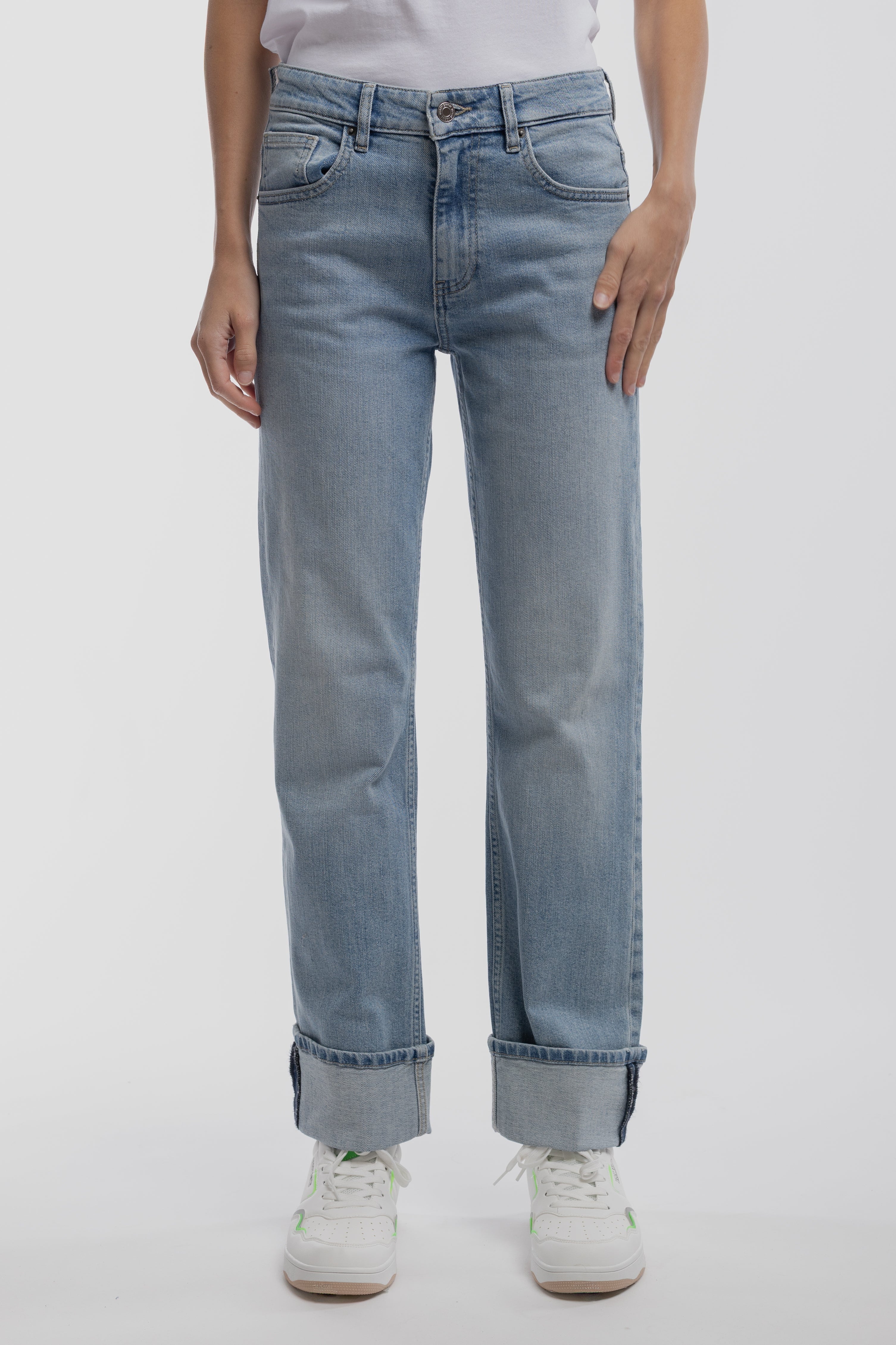 Teddy Smith Boyfriend jean droit bleu clair revers