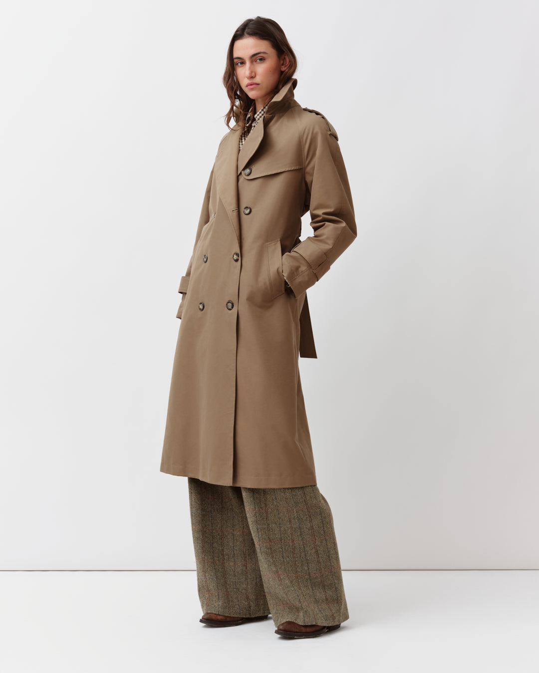 DIEGA MARIGO manteau kaki trench long à ceinture
