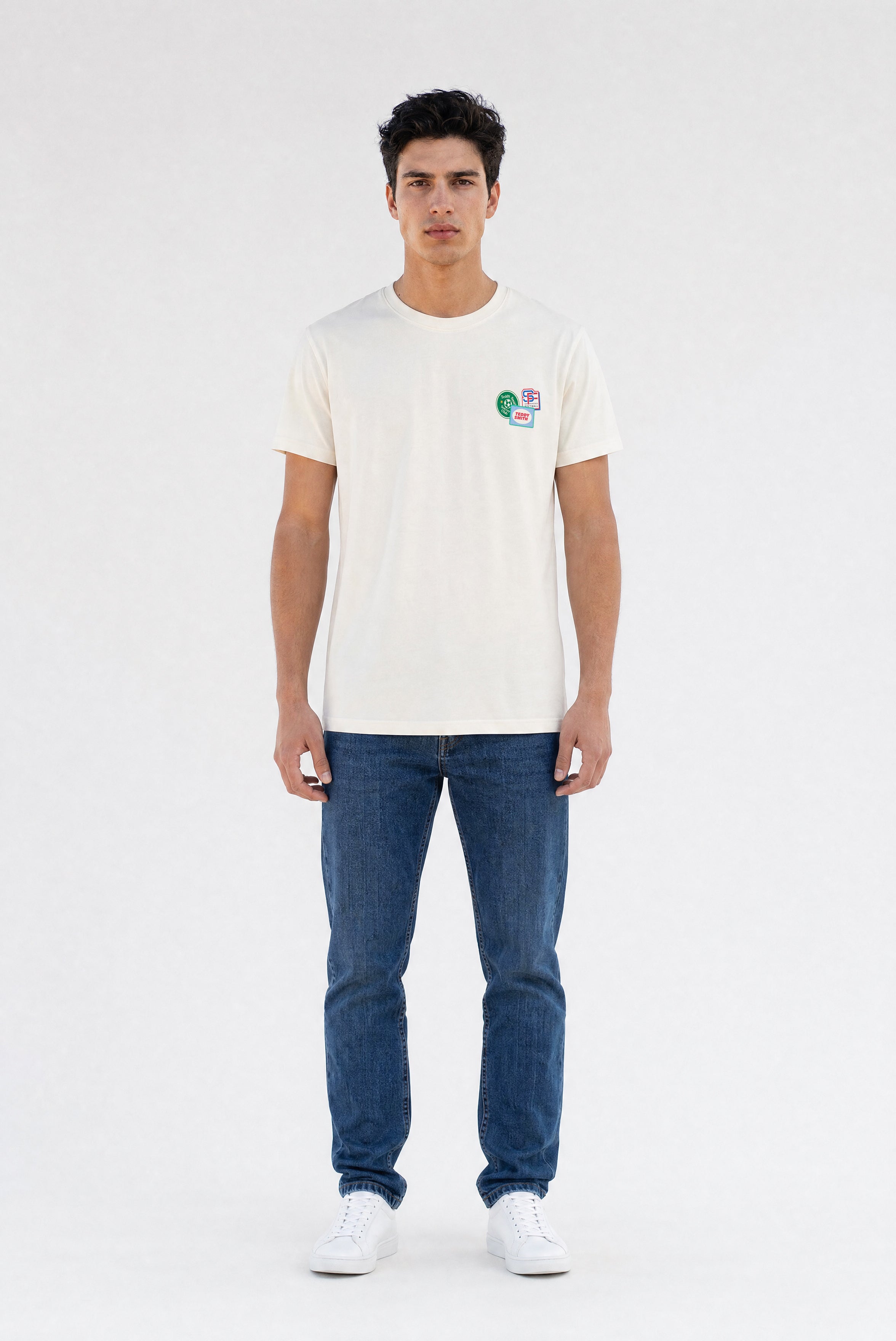 Teddy Smith T-Badges MC t-shirt ample middle white coton