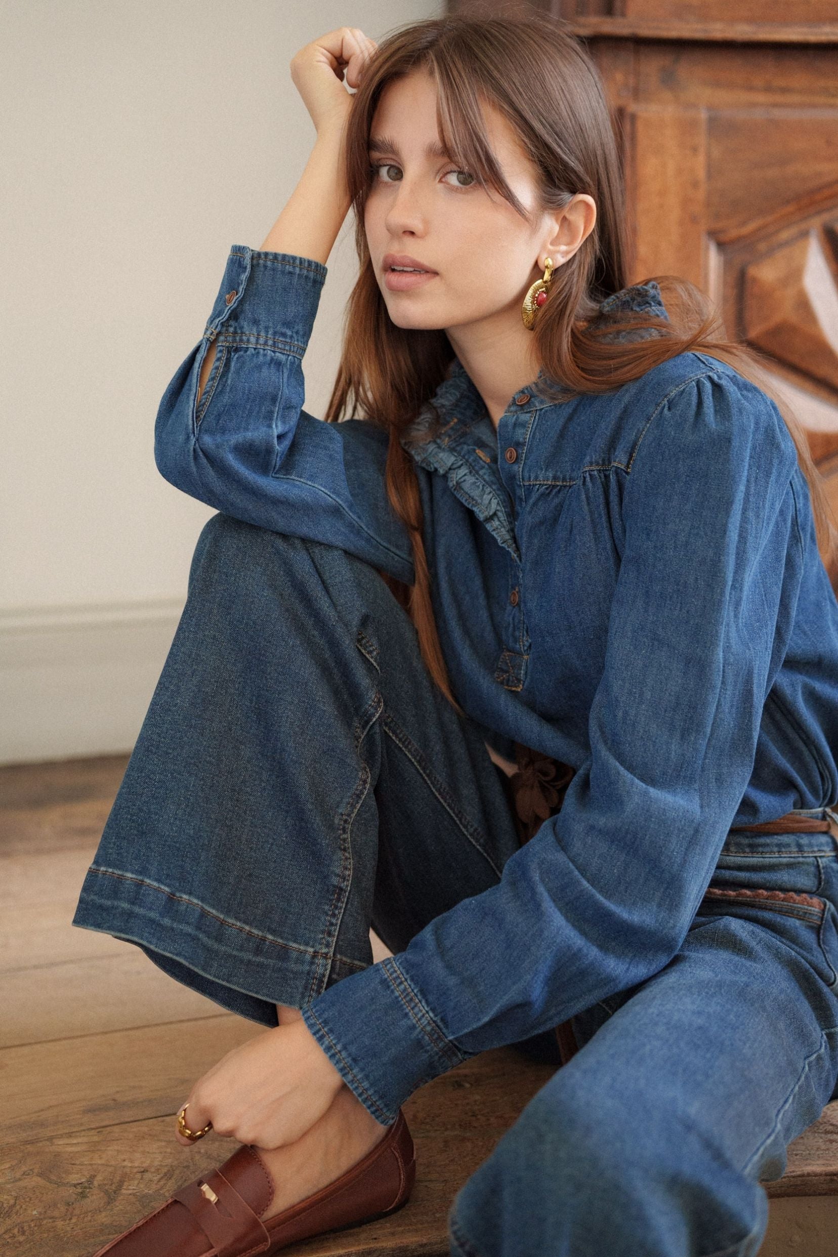 Maison Onado Nora chemise denim coton broderie amour