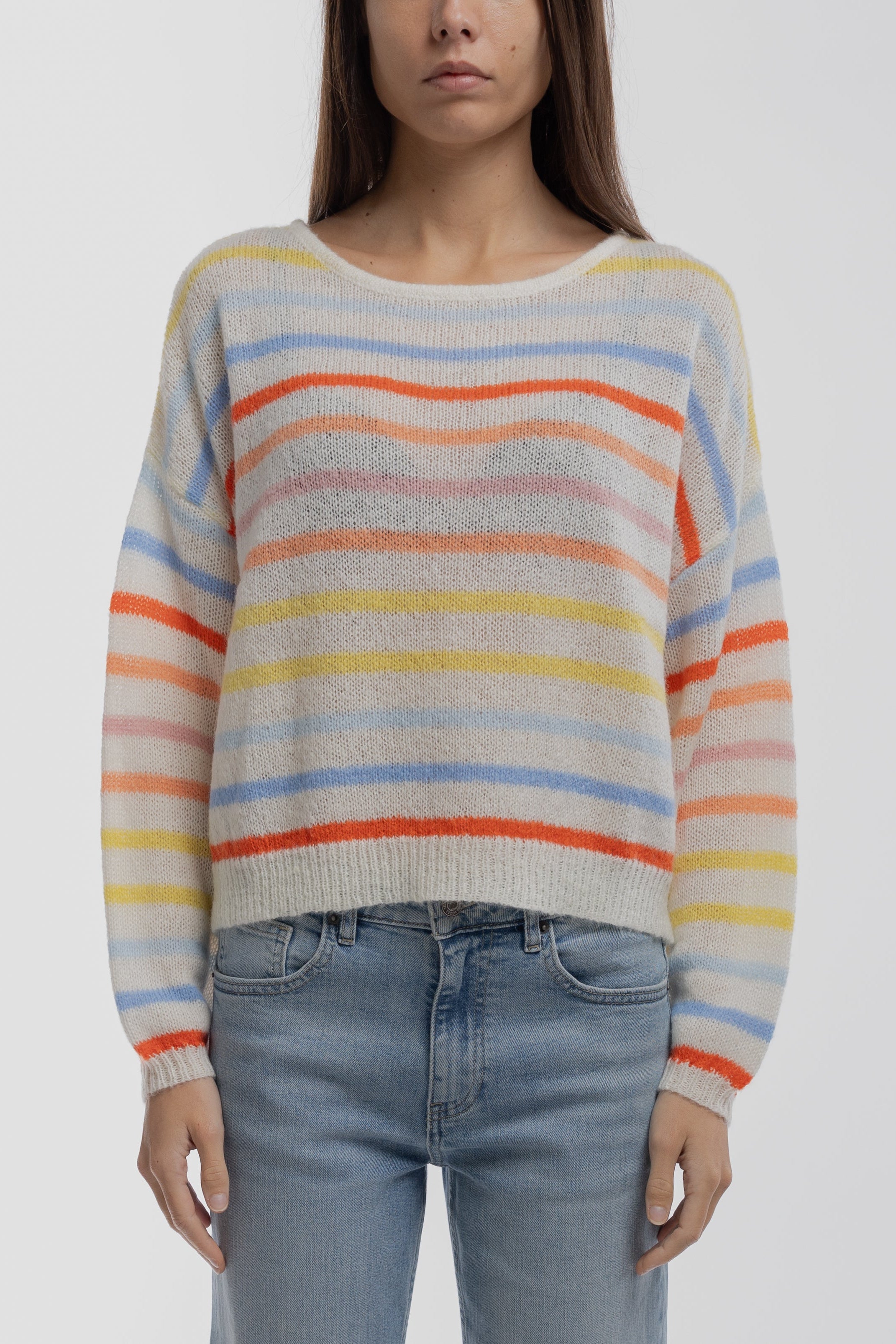 Teddy Smith P-Stripe pull rayé Middle White loose