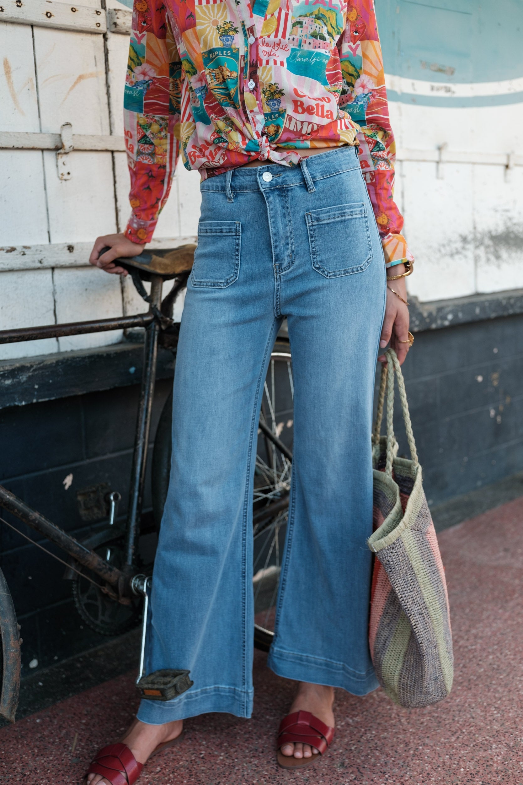 Maison Onado Wide Flare Proust jean délavé clair taille haute