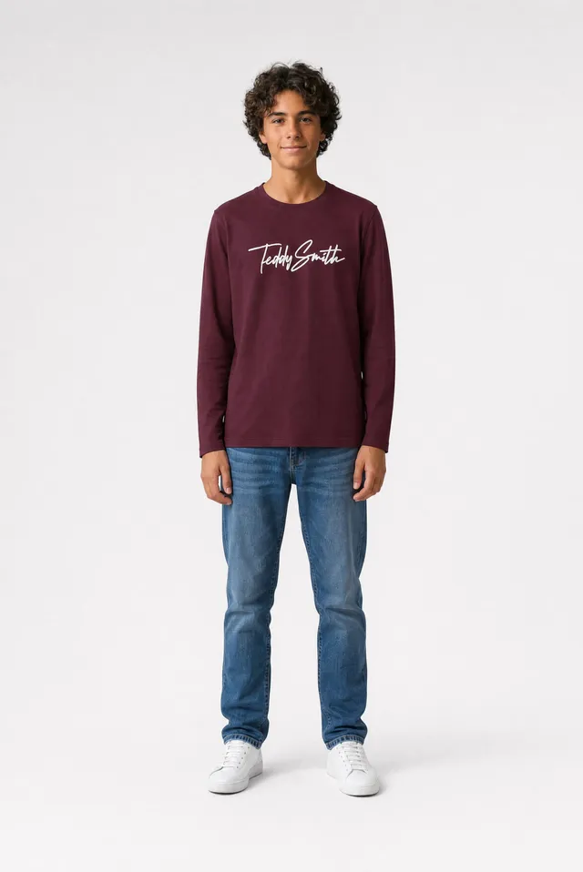 Teddy Smith T-Evan ML t-shirt bordeaux foncé garçon
