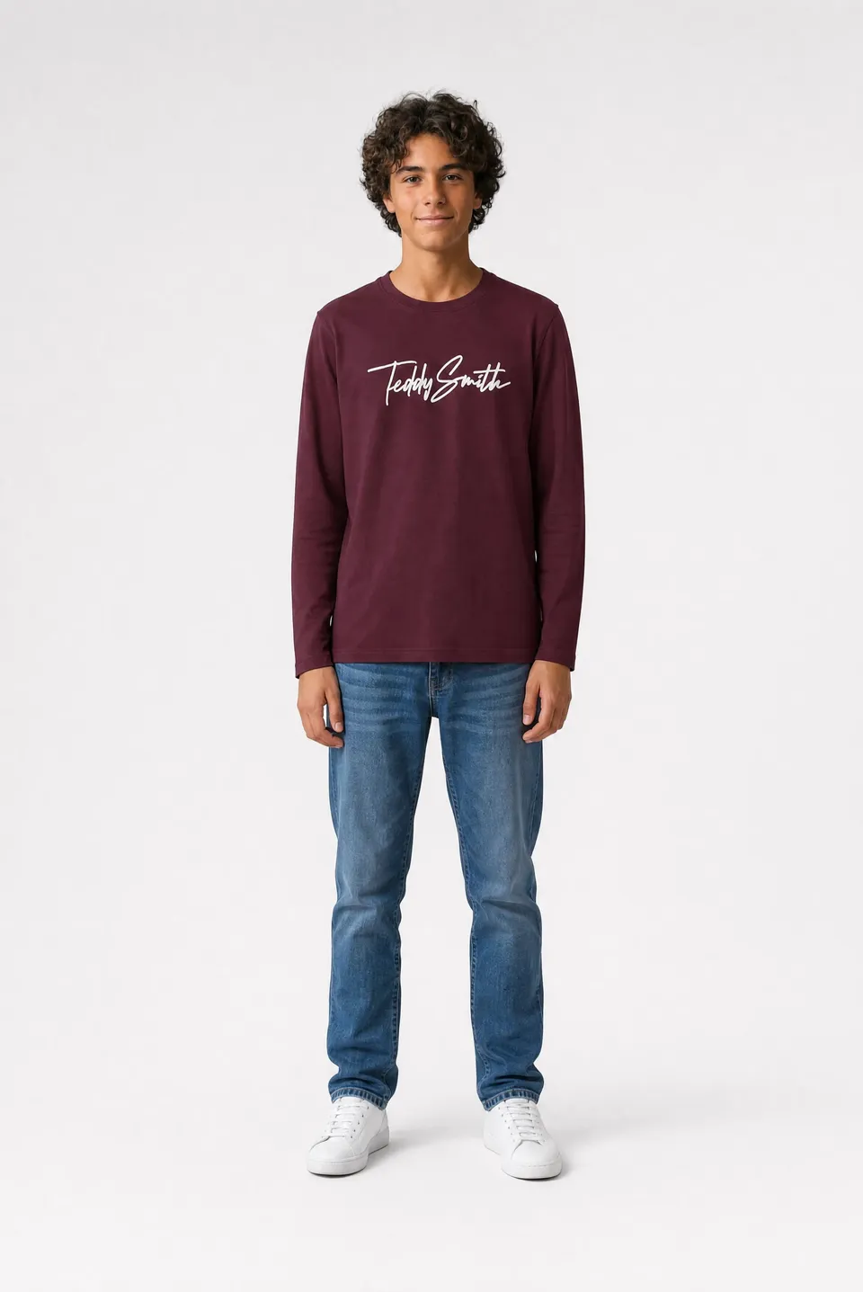 Teddy Smith T-Evan ML t-shirt bordeaux foncé garçon