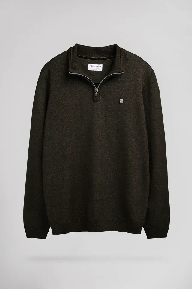 Teddy Smith P-Marty 2 pull col zippé marron foncé chiné homme
