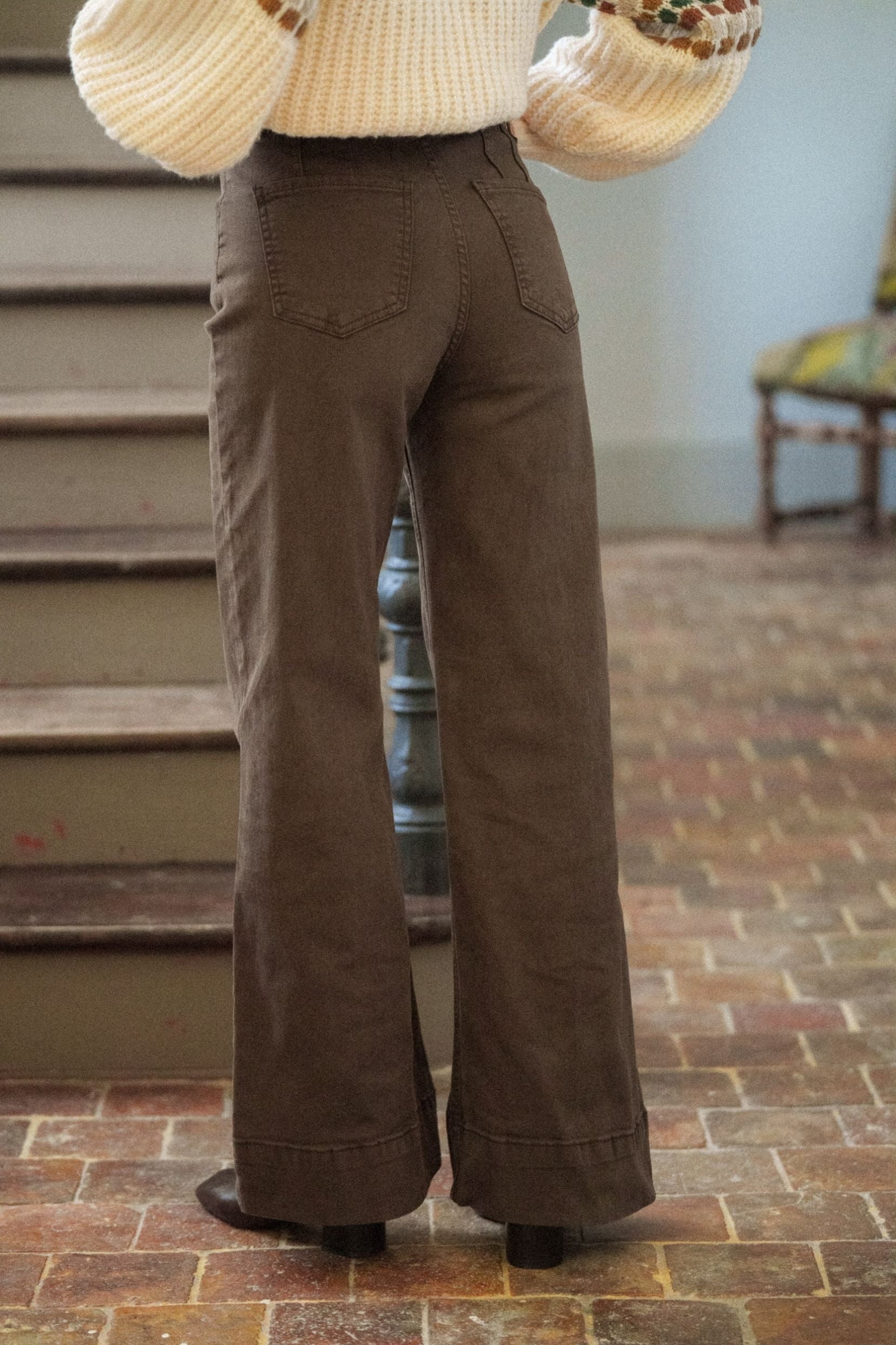 Maison Onado Clotilde jean wide chocolat taille haute