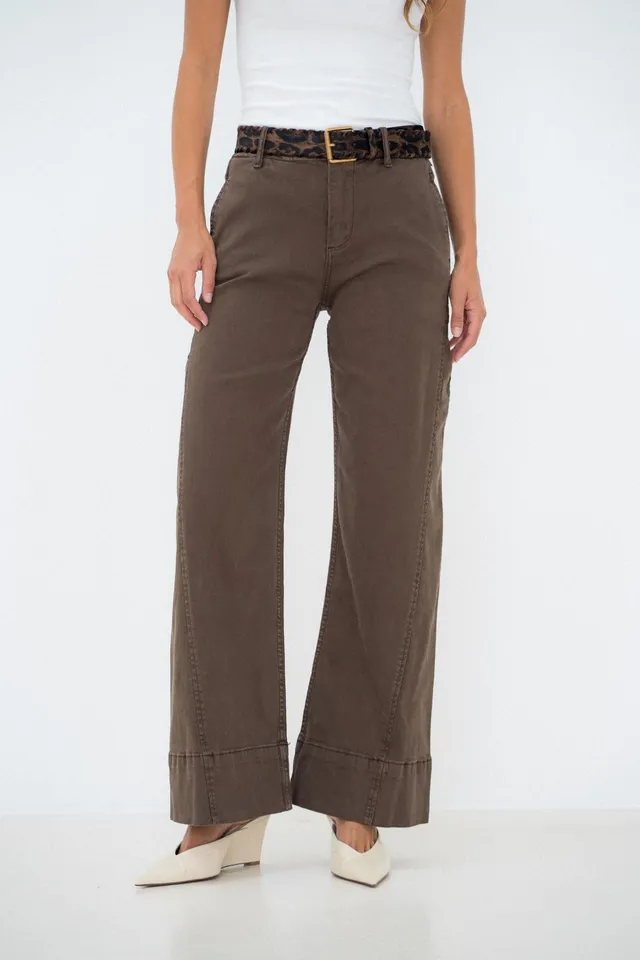 Maison Onado Gaia jean wide leg chocolat avec ceinture