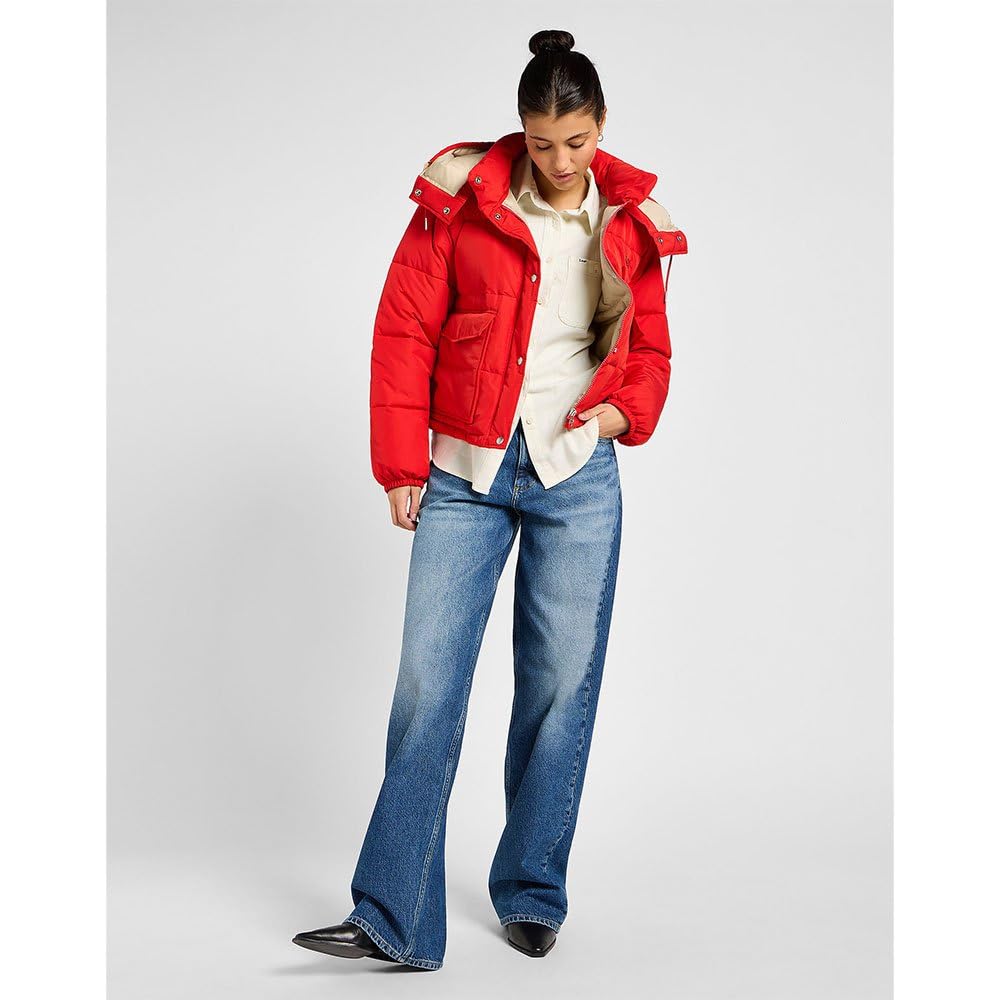 Lee Hooded Short Puffer doudoune femme XS rouge capuche