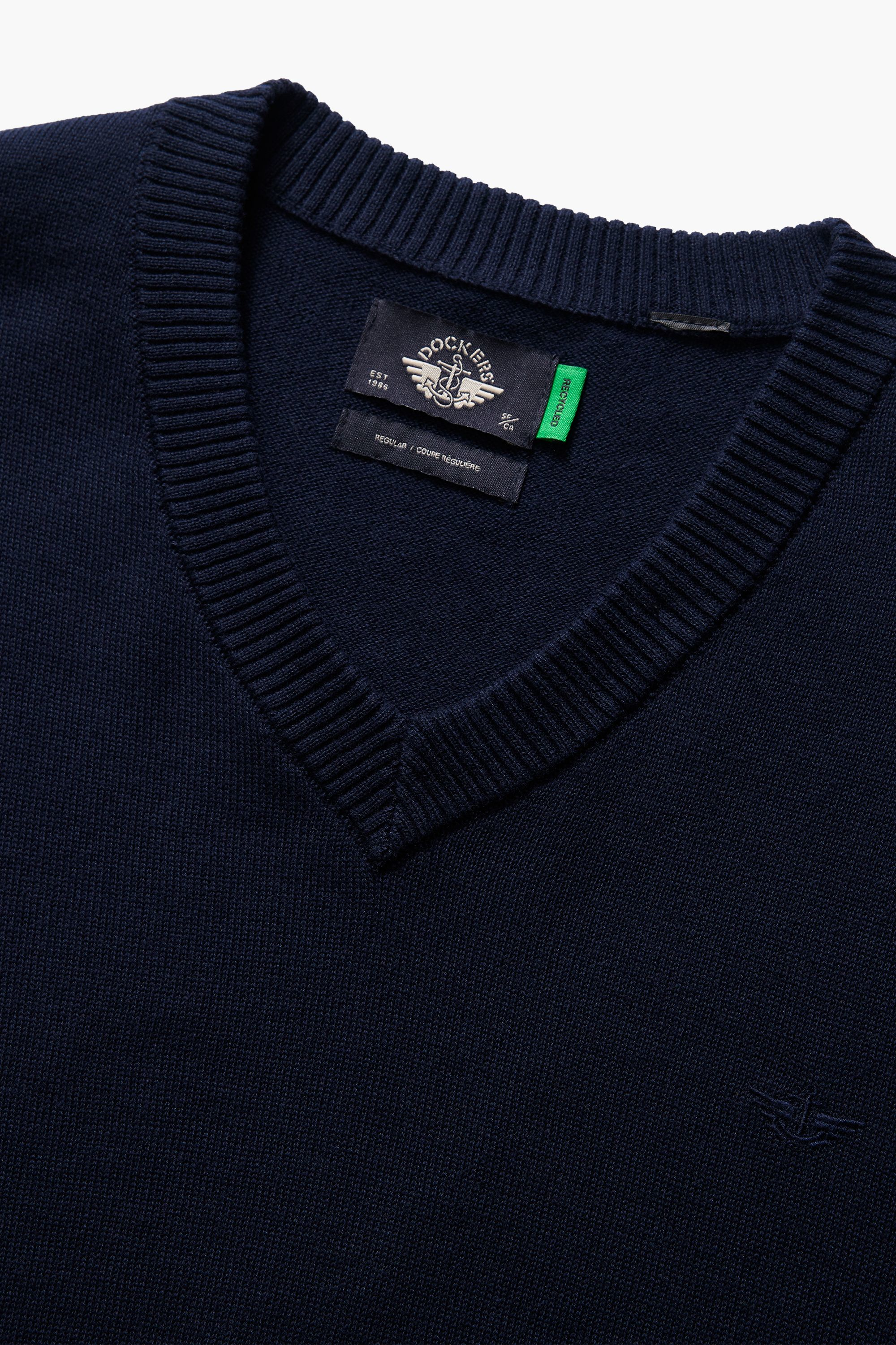 Dockers V Neck Sweater pull bleu coton col V