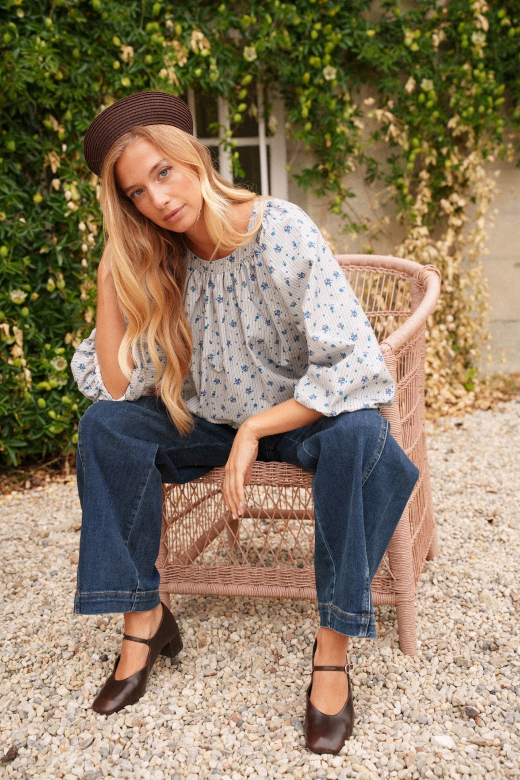 Maison Onado Charlyne blouse bleue fleurie