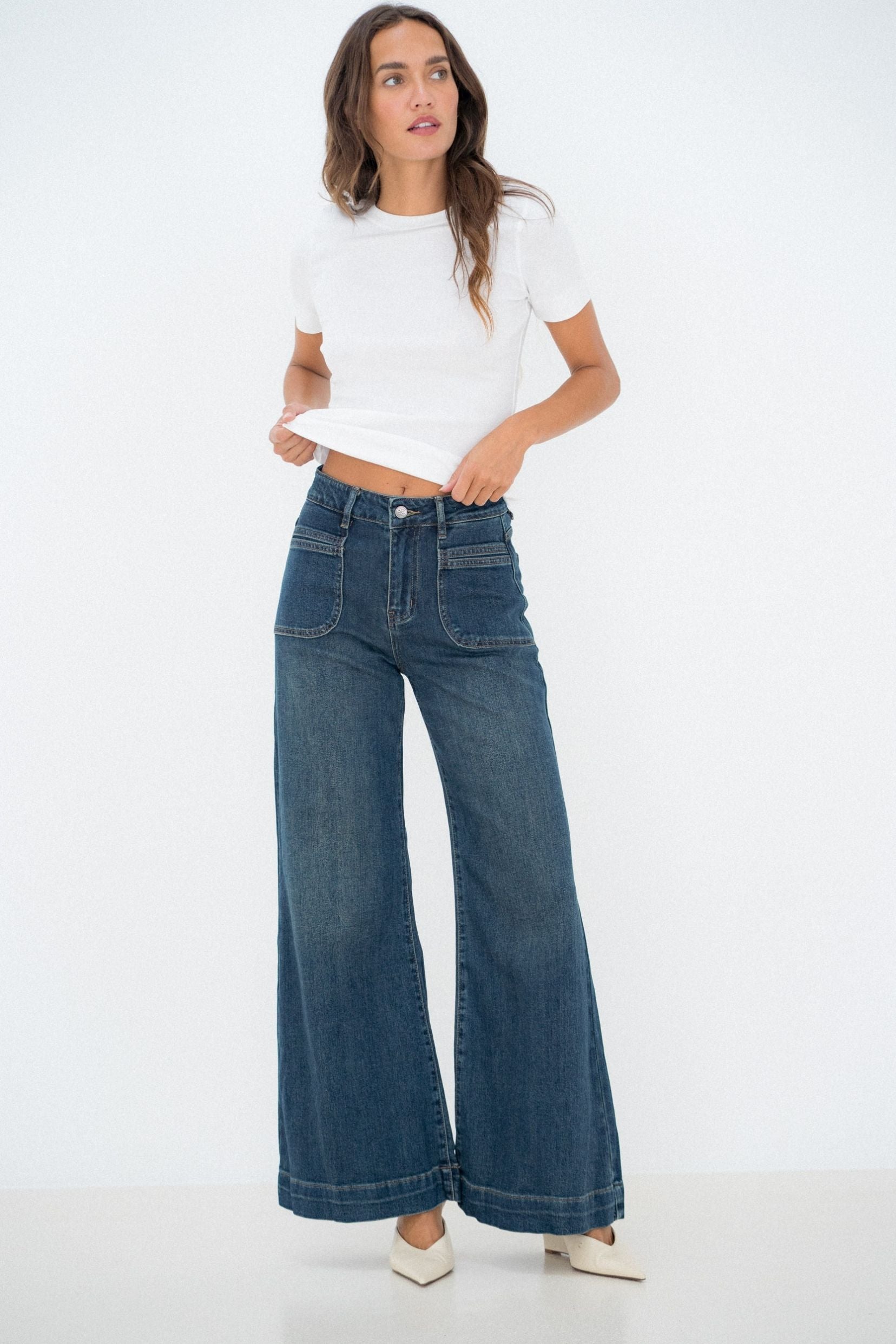 Maison Onado Apolline jean wide bleu délavé workwear