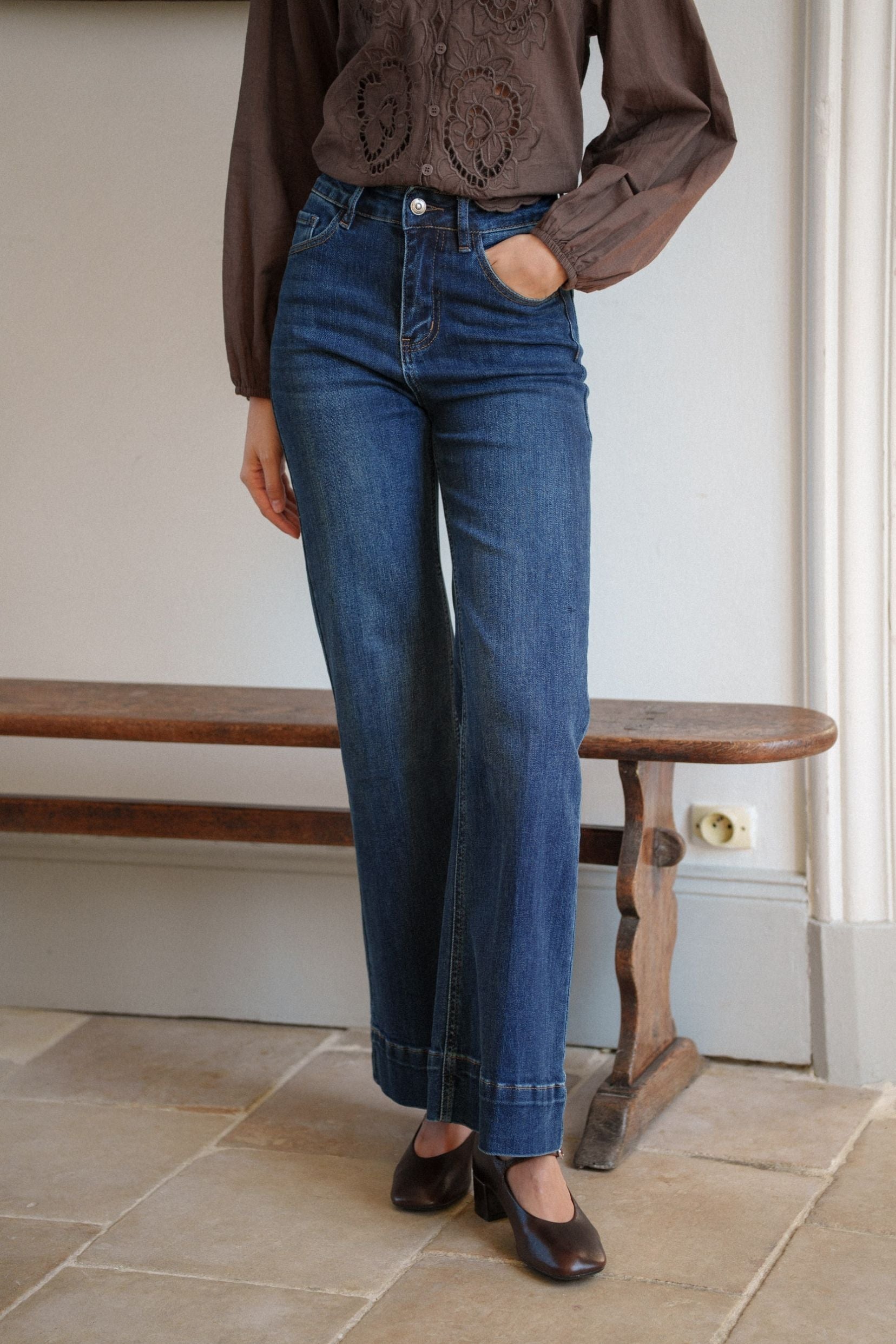 Maison Onado Clotilde jean wide bleu délavé taille haute