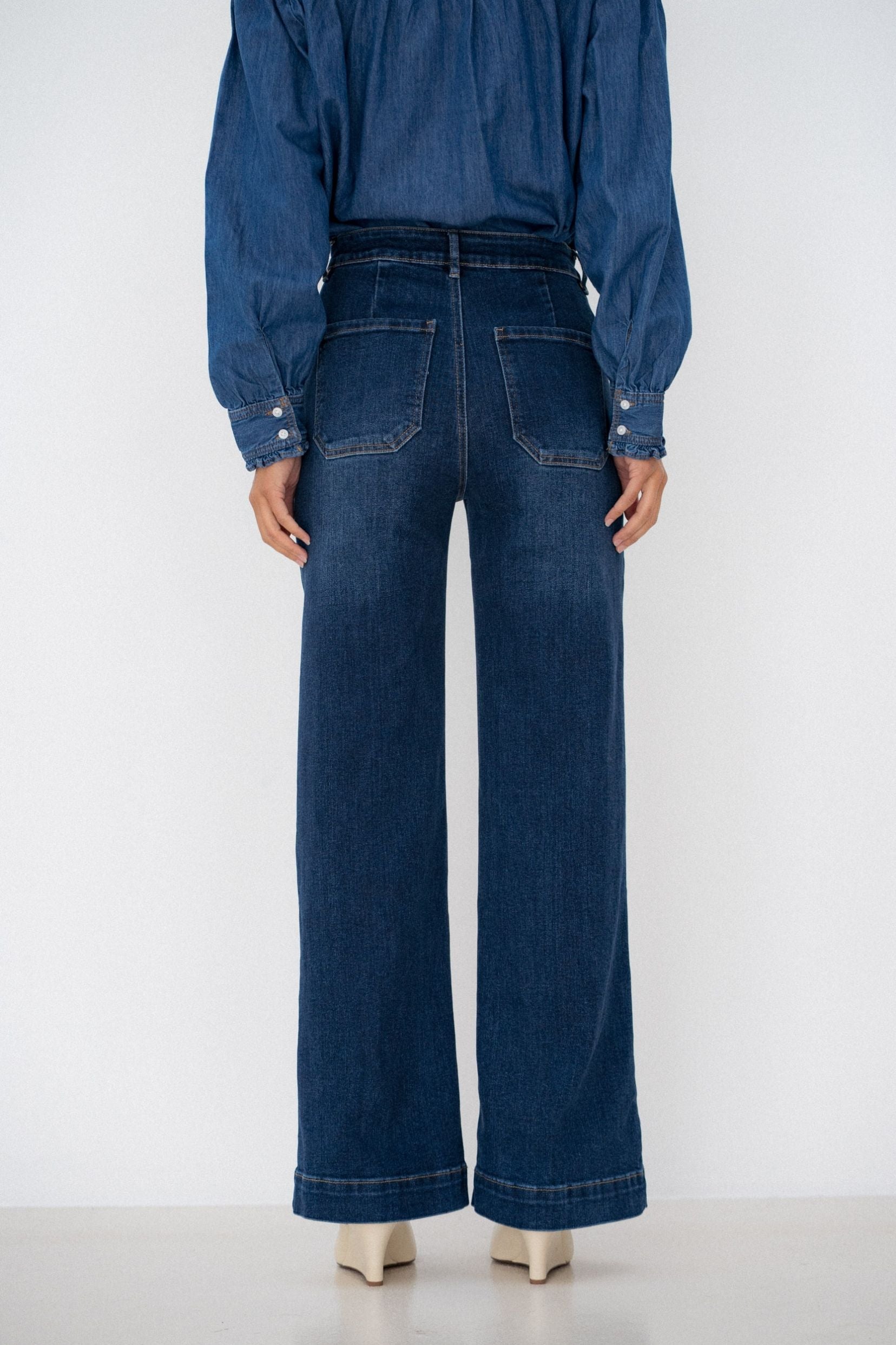Maison Onado Ylona jean wide leg bleu délavé