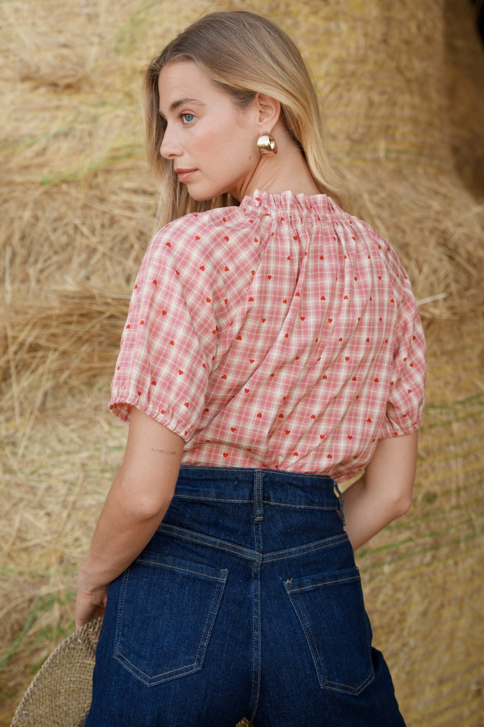Maison Onado June blouse vichy rose coton cœurs