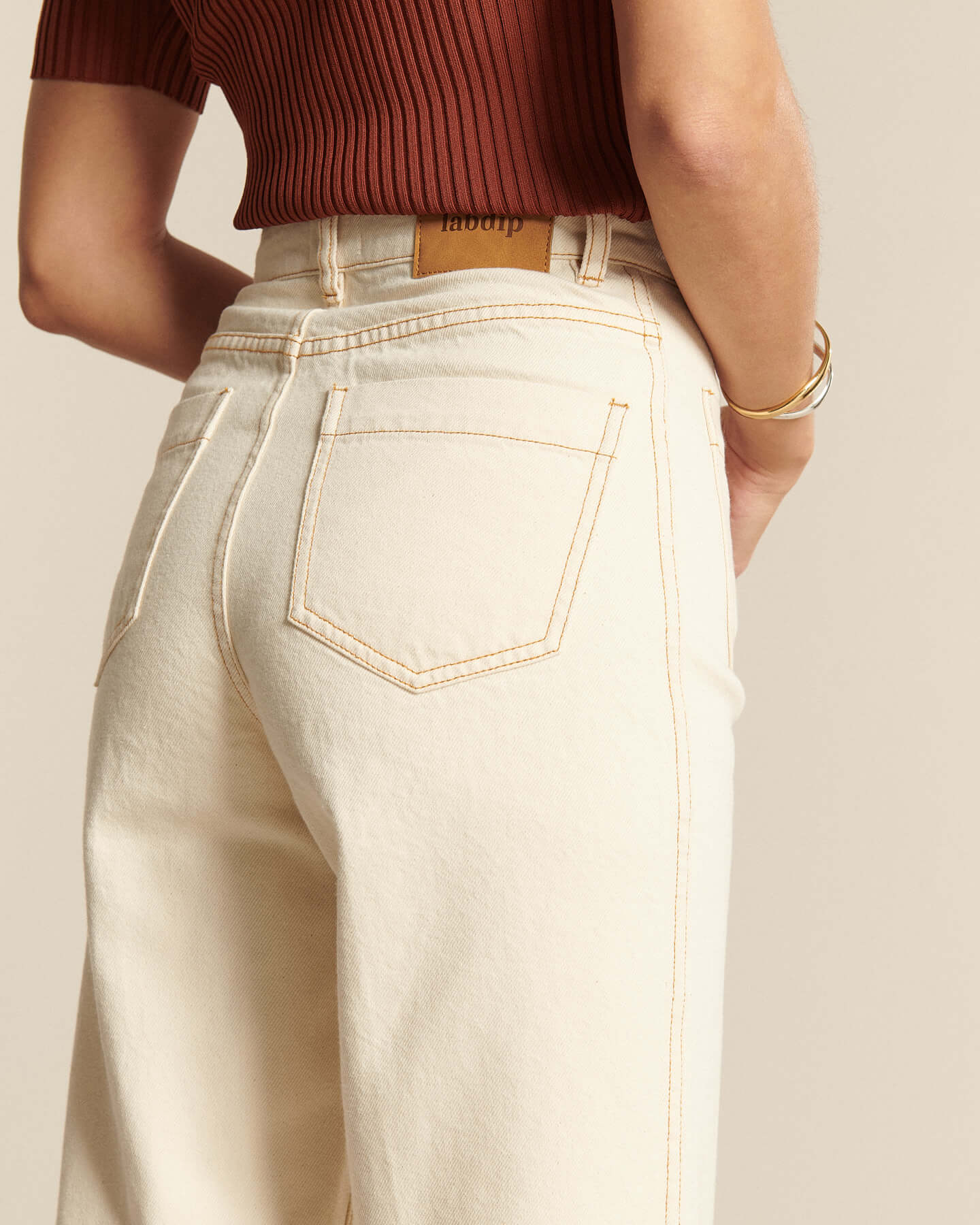 Labdip Samuel jean large taille haute écru brut