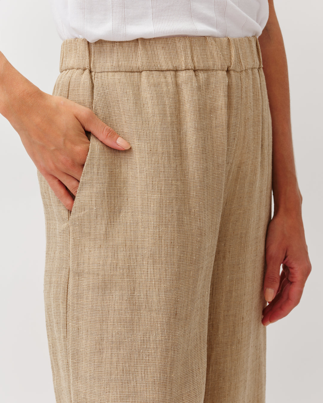 DIEGA Portorico pantalon large camel taille élastiquée